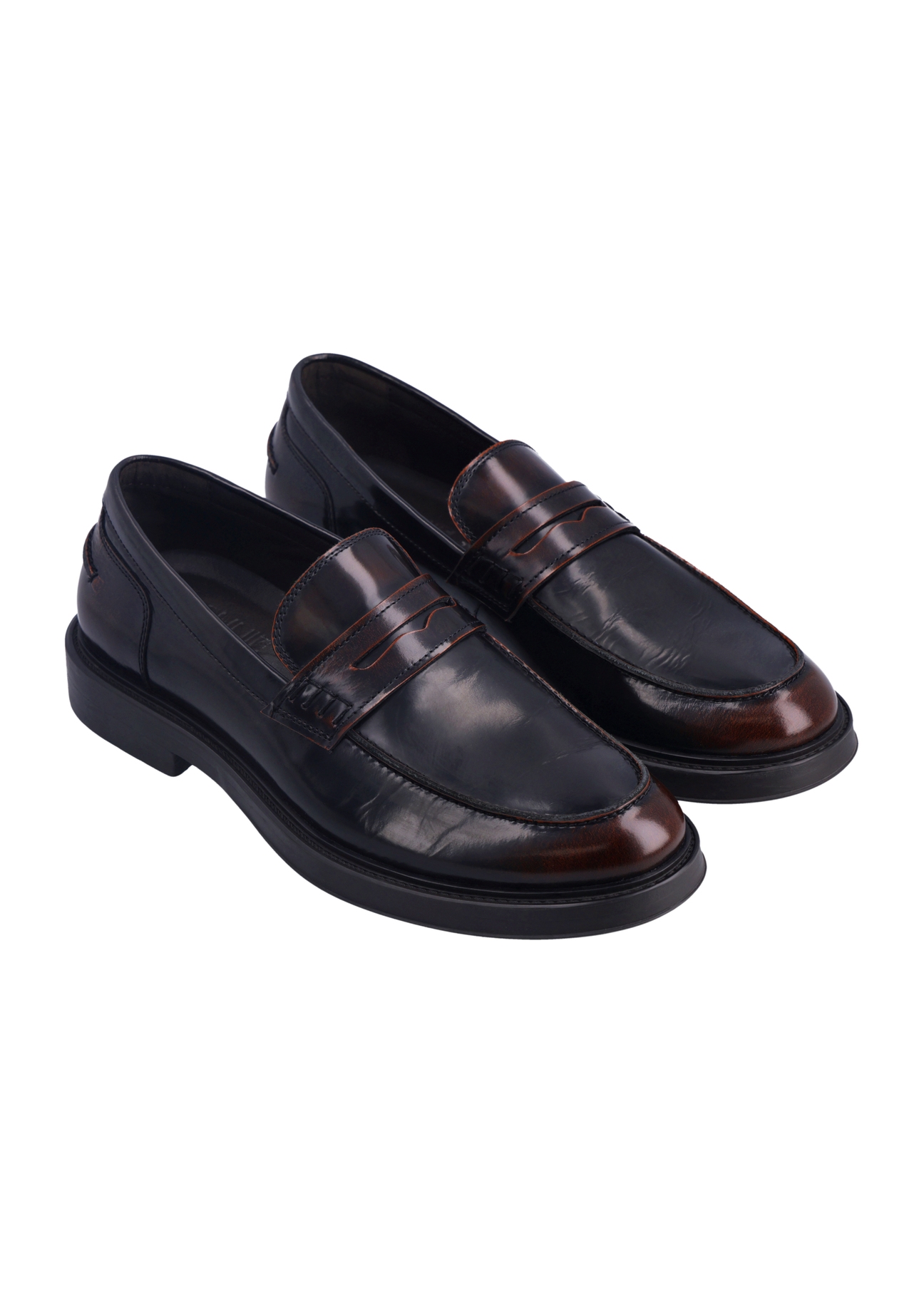 Dark brown men's leather moccasins BUTYM-0588-1I(Z26), diagonal product view on white background.
