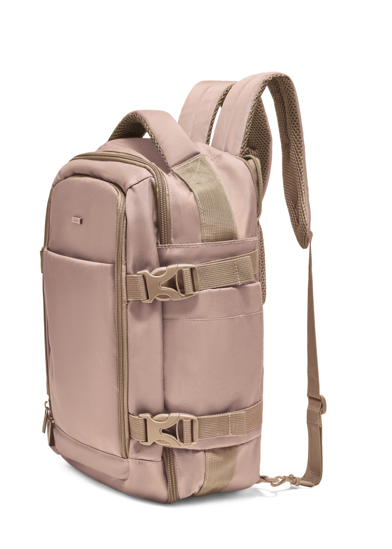 Dark beige airplane backpack PLCMN-0017-1C(Z26), diagonal product view on white background.