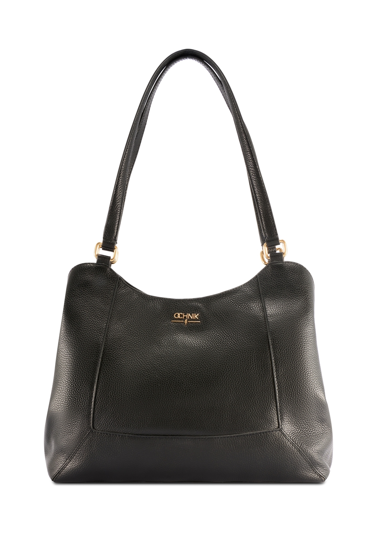 Black leather women's shopper bag TORES-1264-9I(W26), front product view on white background.