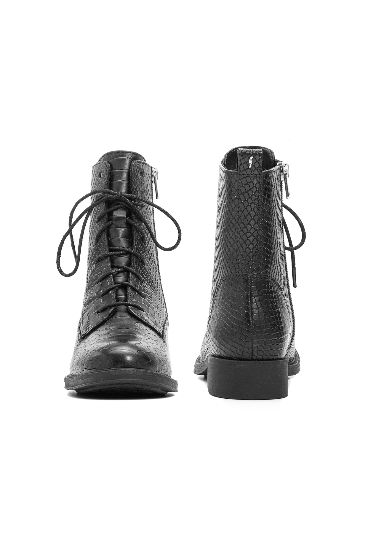 Women's leather ankle boots BUTYD-1200-99(Z25), front and back product view on white background.