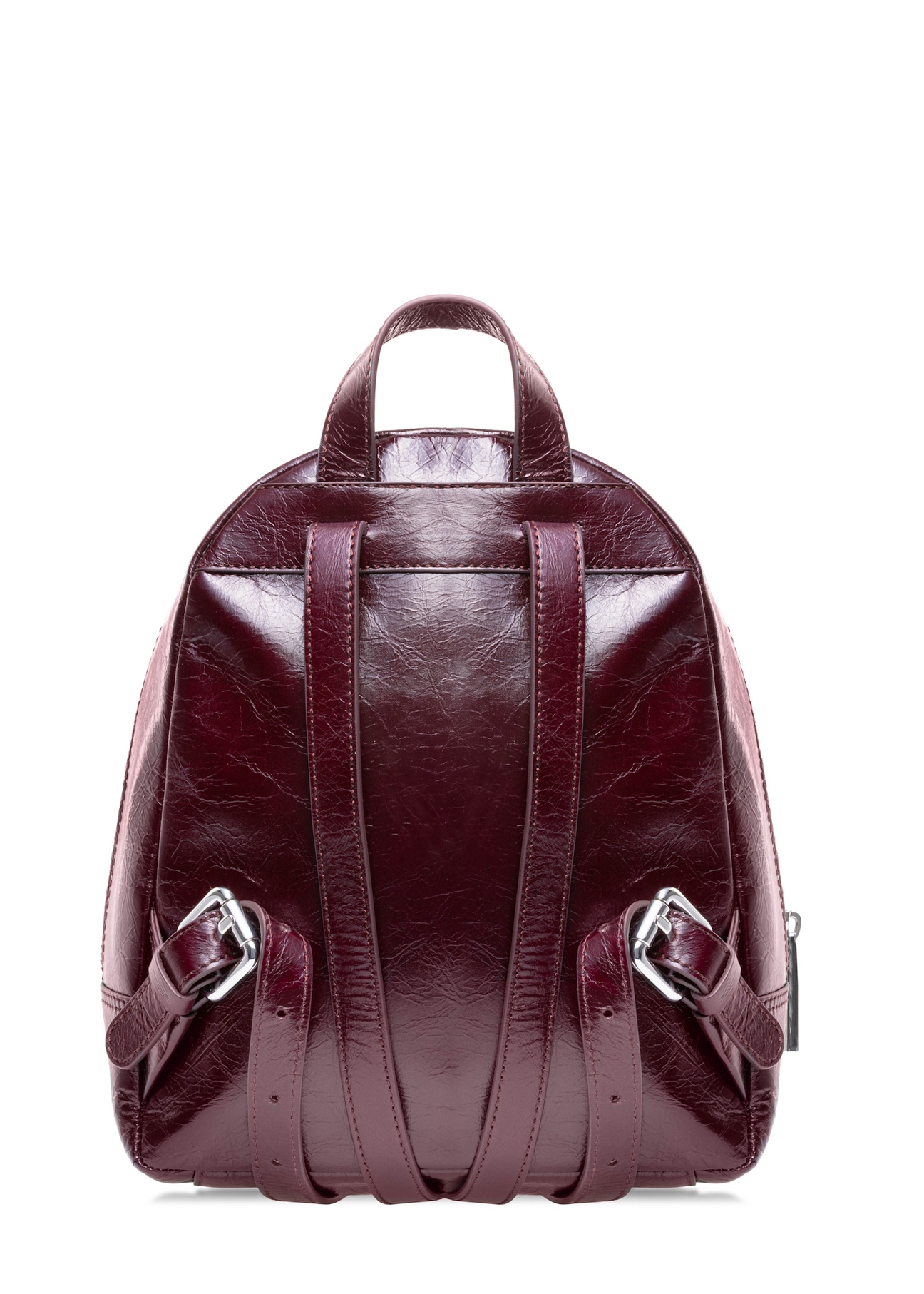Burgundy leather women's backpack TORES-1173-49(Z25), product view from the back on white background.