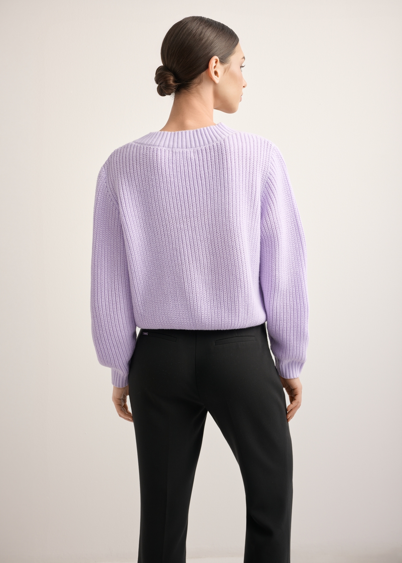 Light purple women's sweater SWEDT-0162-6A(Z26), back view of the product on a white background. Half of the silhouette visible.