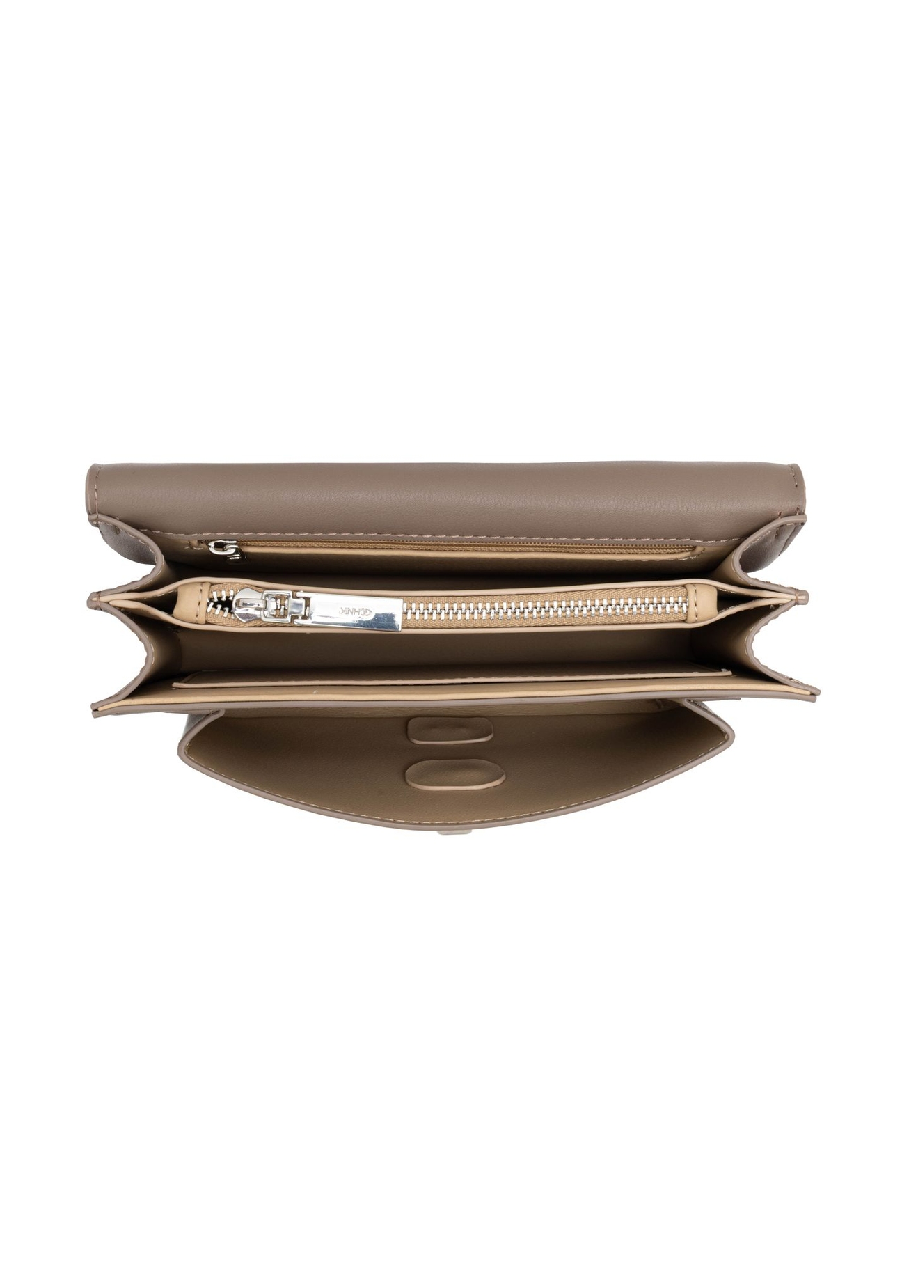 Small women's handbag with an elegant clasp in cool beige color TOREC-1322-1K(Z26) - product view from above, on a white background.