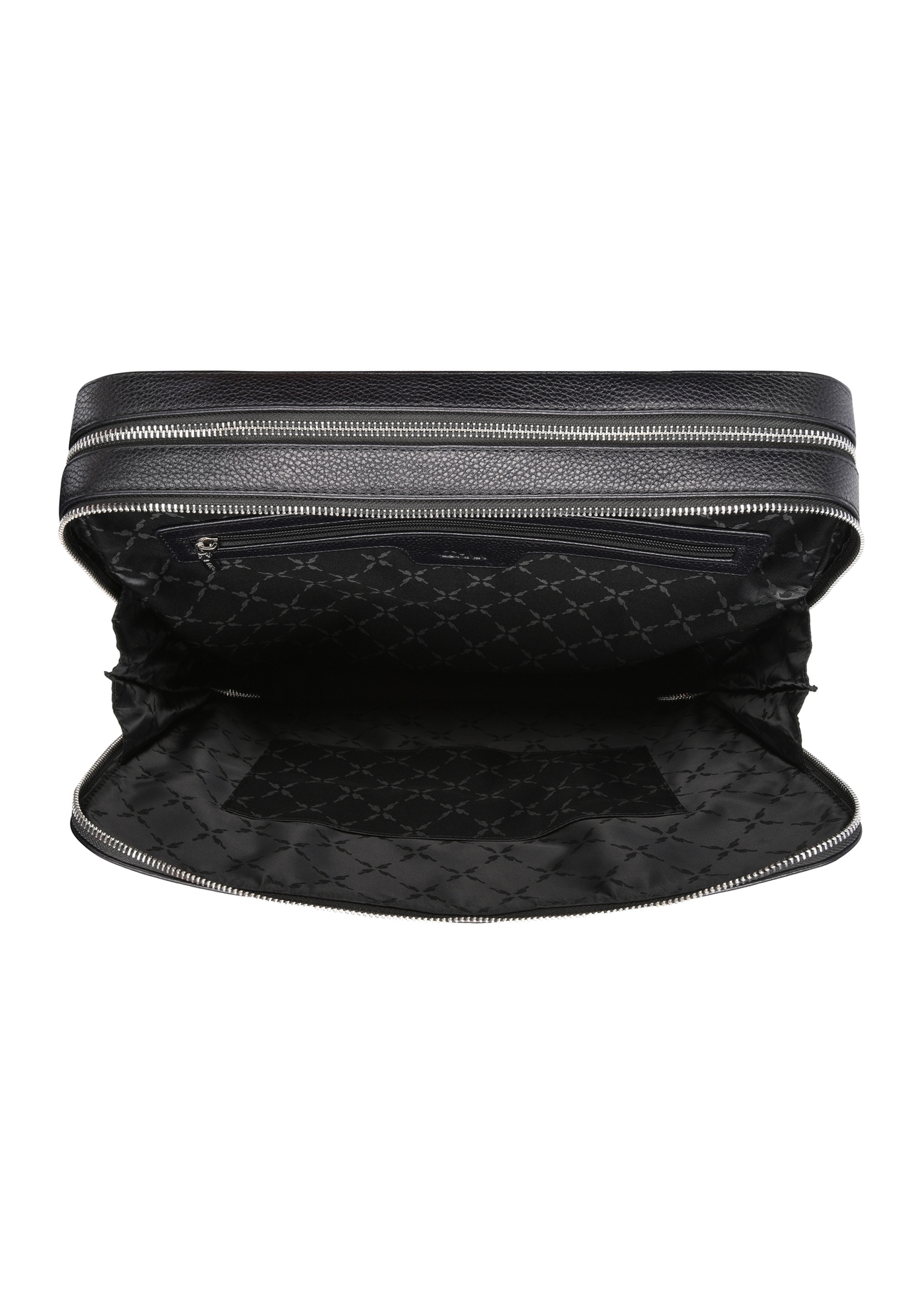 Black leather laptop bag TORES-1227-99(W26), product view inside on white background.