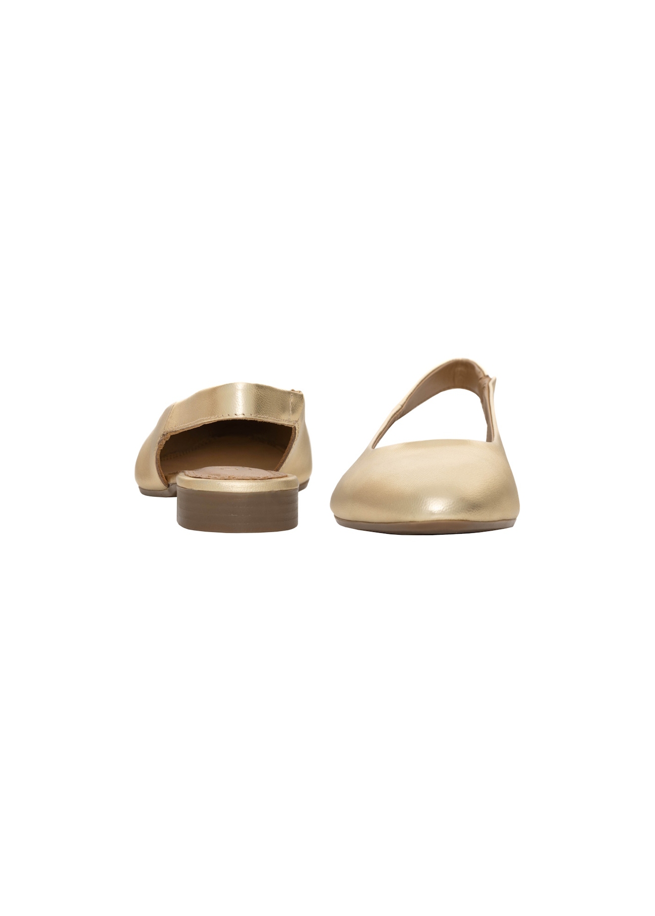 Women's gold ballet flats without a heel BUTYD-1246-2X(W26), front and back product view on a white background.