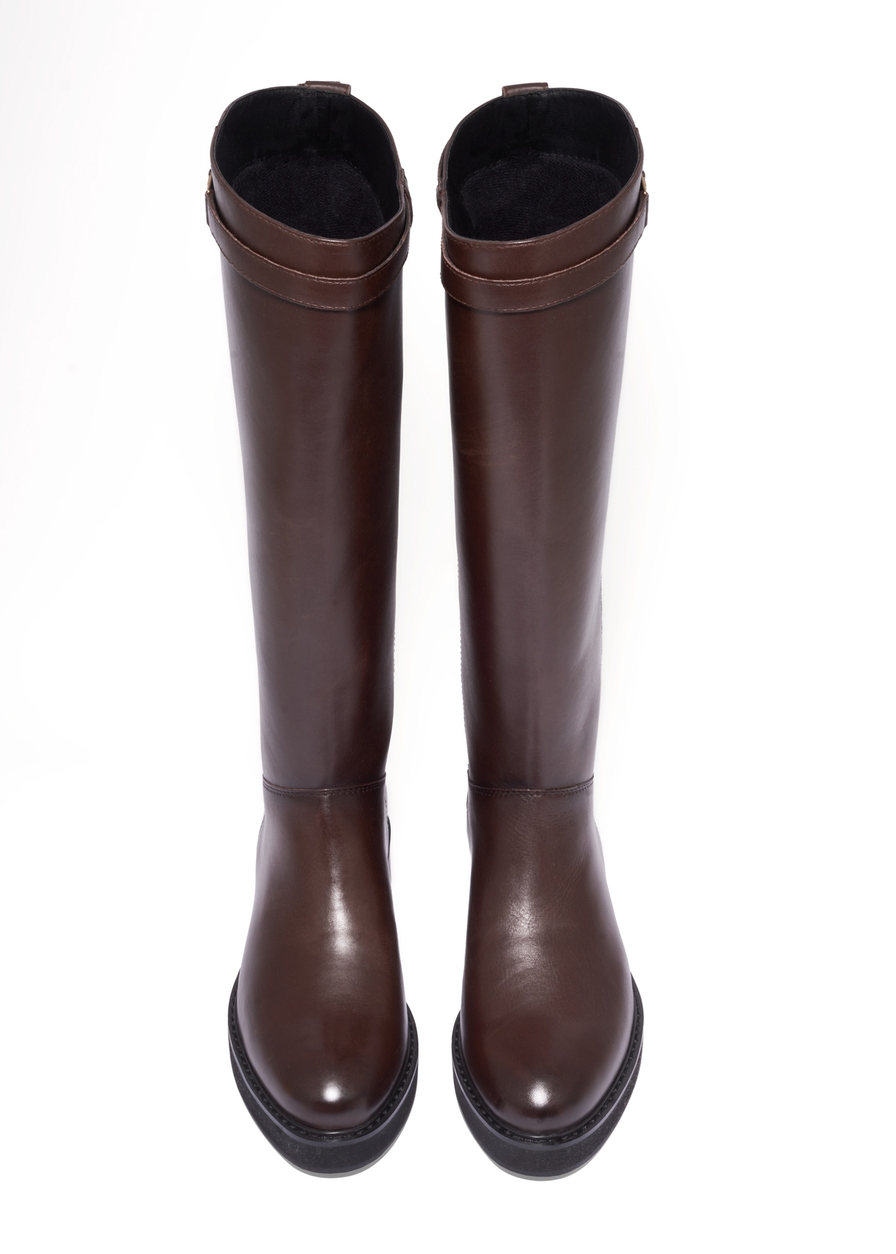 Dark brown leather women's boots BUTYD-1285-1I(Z26), front product view on white background.