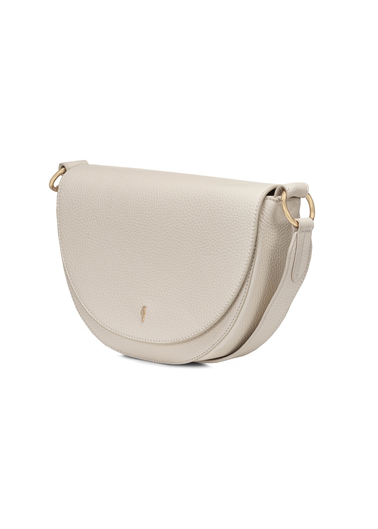 Cream leather women's handbag TORES-0895C-12(W25) with a semi-circular shape - diagonal view on a white background.