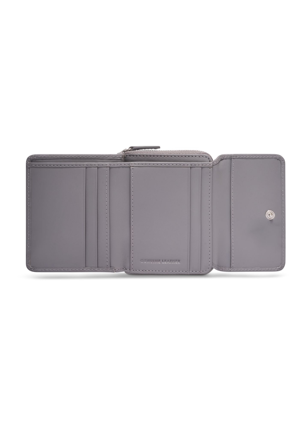 Graphite small leather women's wallet PORES-1025-9D(Z26) - product view from above, on white background.