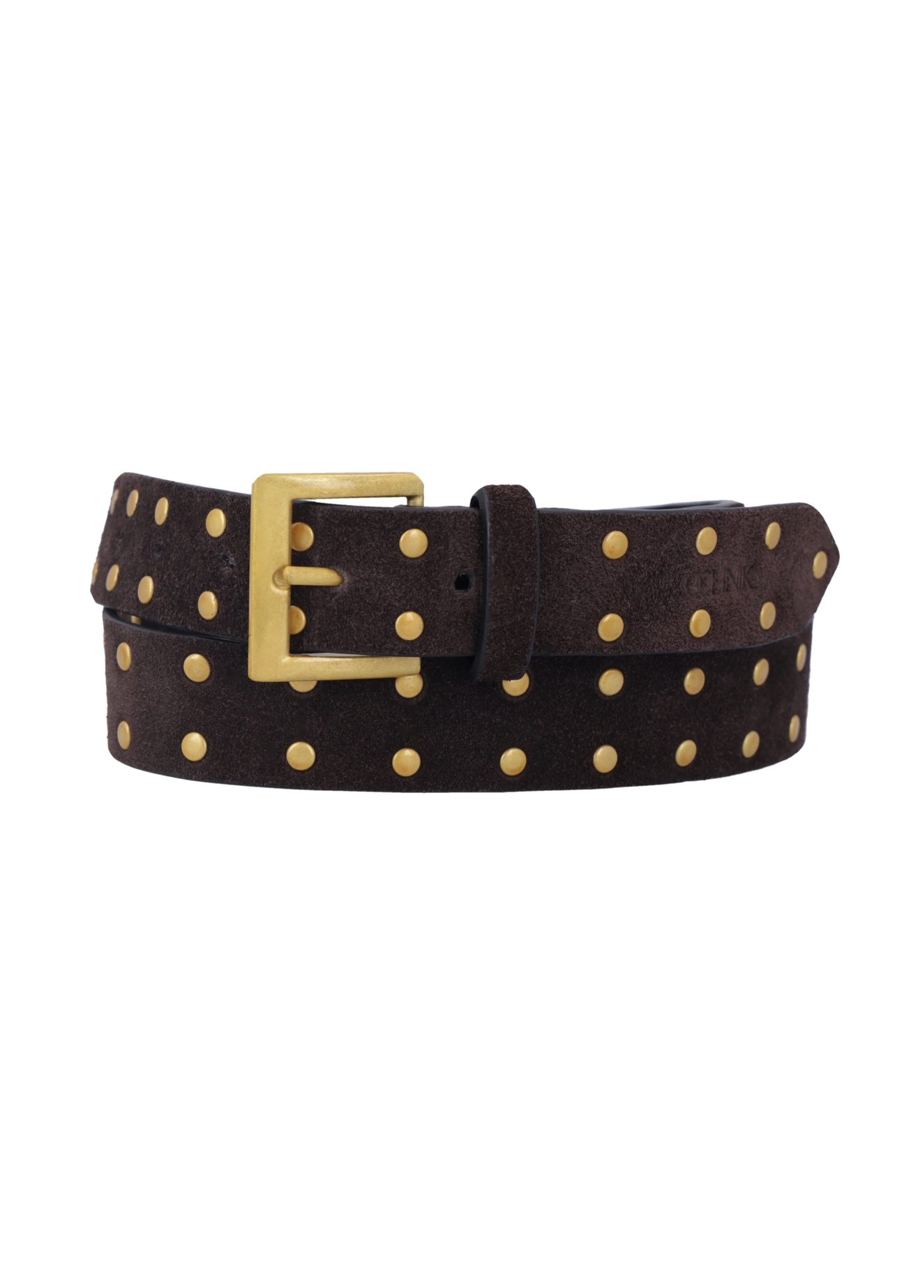 Brown women's belt with studs PASDS-0352-1I(Z26), front product view on white background.