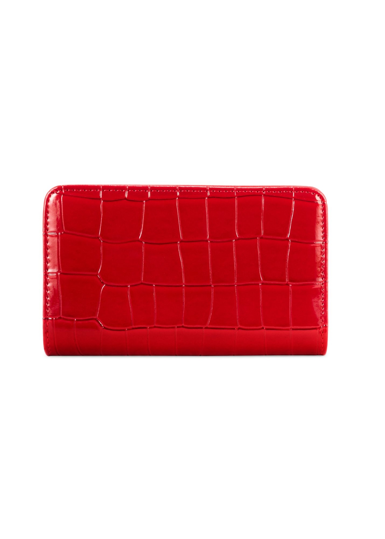 Red women's croco wallet POREC-0353A-42(Z25) - product view from the back on a white background.