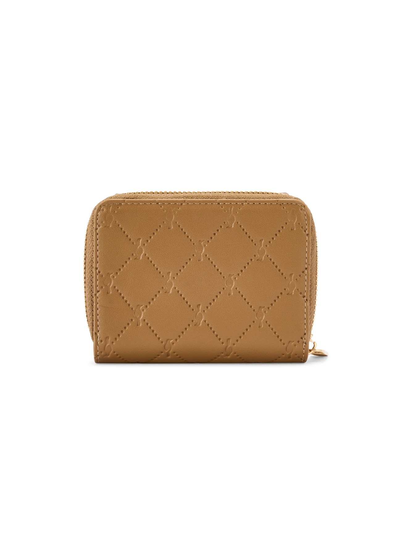 Small beige women's wallet with monogram POREC-0349A-81(Z25), product view from the back on a white background.