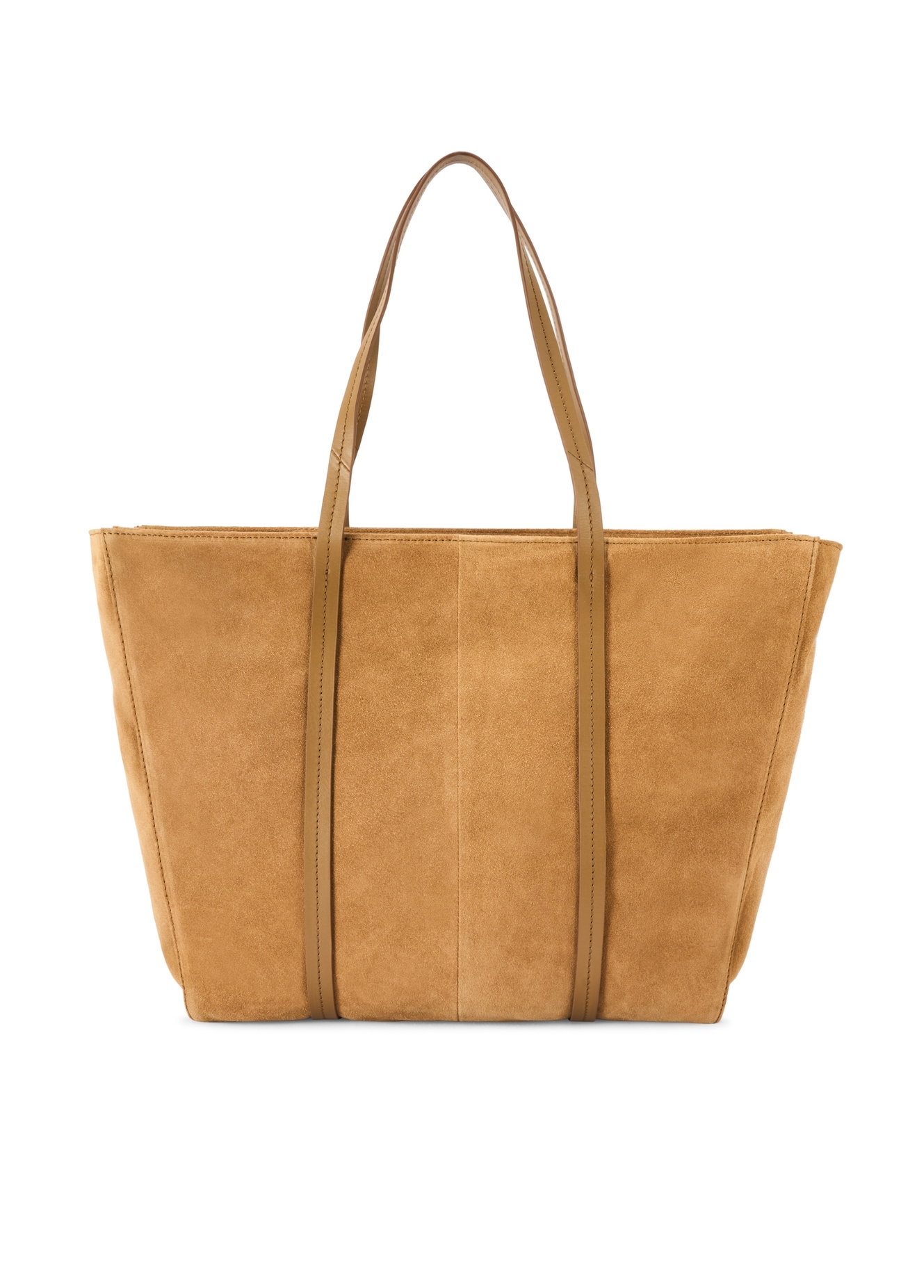Beige suede women's shopper bag TORES-1248-1B(W26), product view from the back on a white background.
