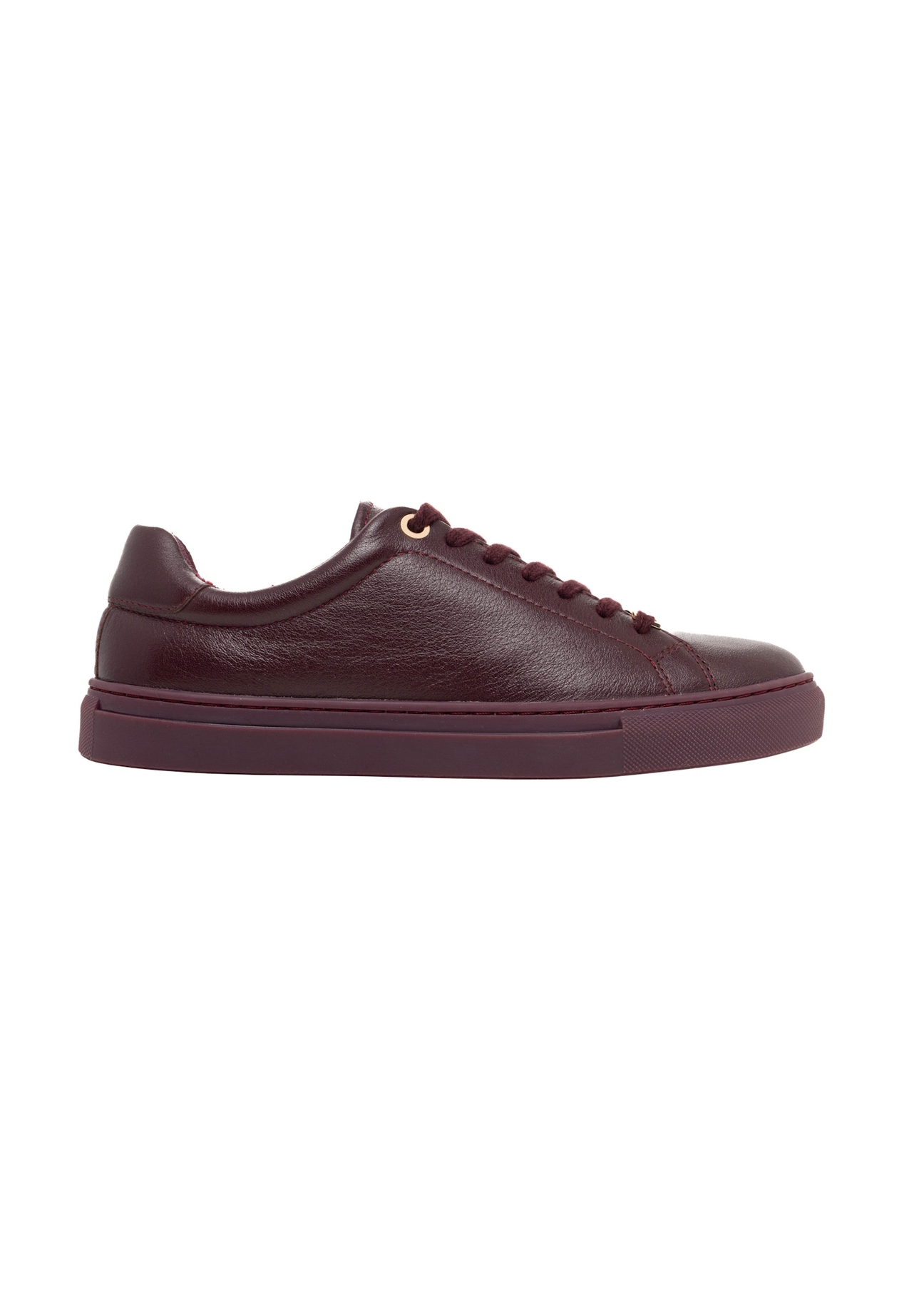 Burgundy women's leather sneakers BUTYD-1068-4E(Z26), side product view on white background.