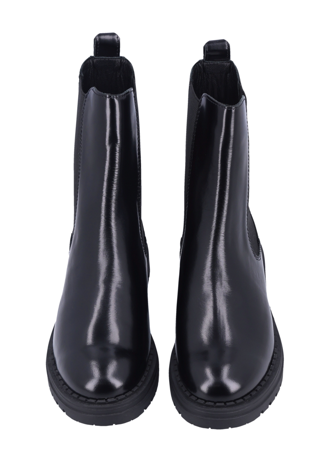 Women's black leather Chelsea boots BUTYD-1010-9F(Z26), front product view on white background.