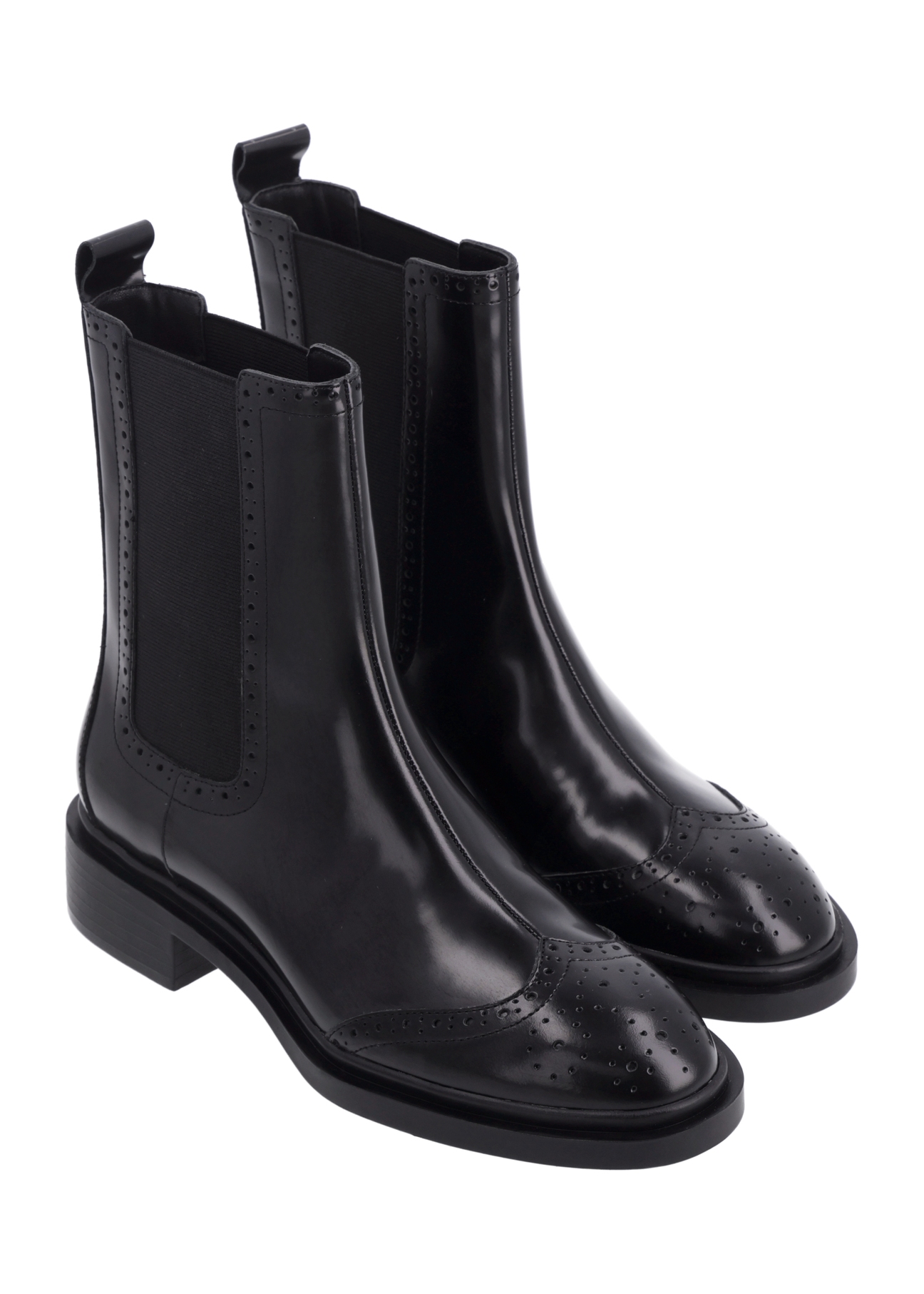 Women's black leather Chelsea boots BUTYD-1301-9F(Z26), diagonal product view on a white background.