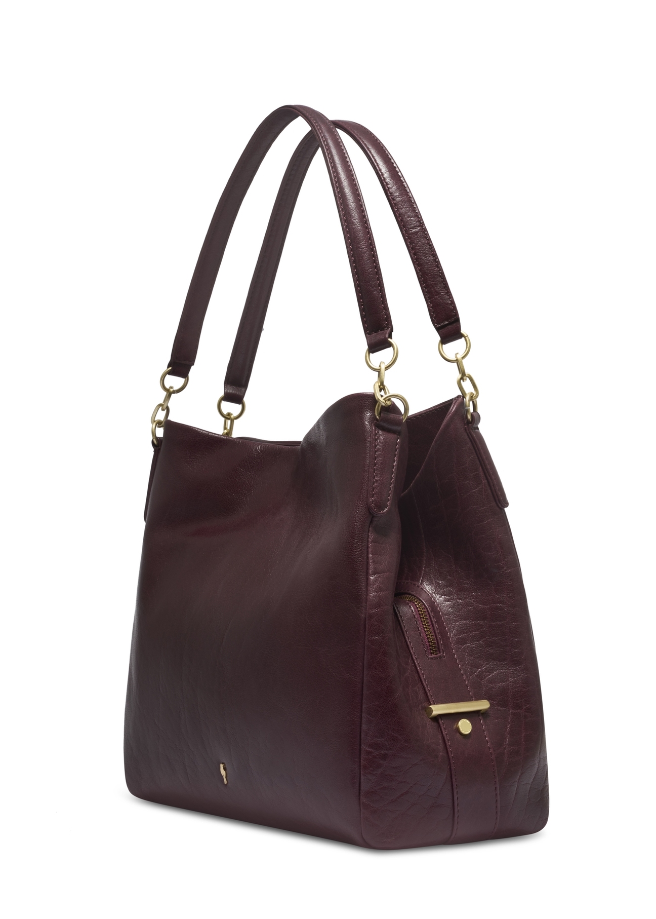 Burgundy leather women's shopper bag TORES-0636-4D(Z26), diagonal product view on white background.