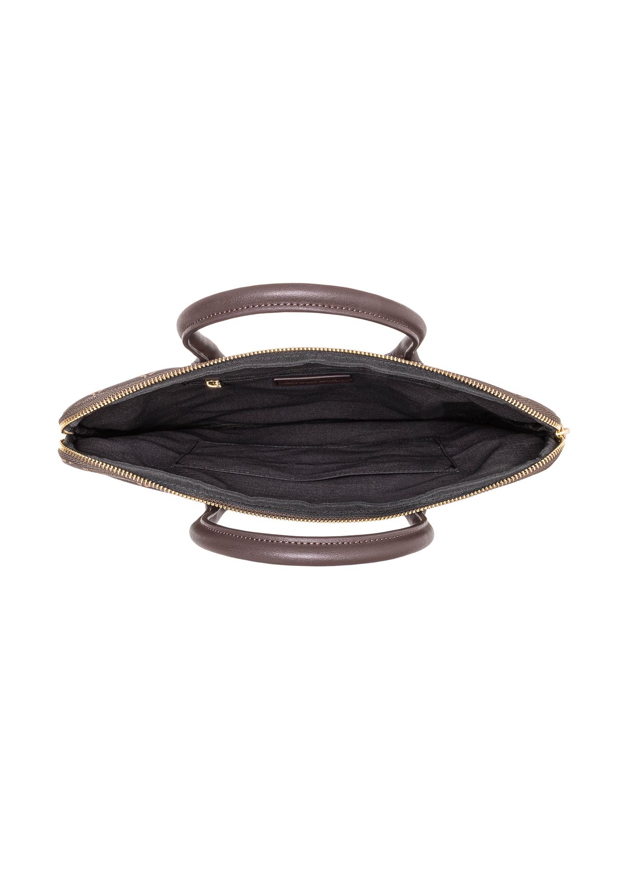 Brown laptop bag with monogram TOREC-1078-89(Z25) - product view from above on white background.
