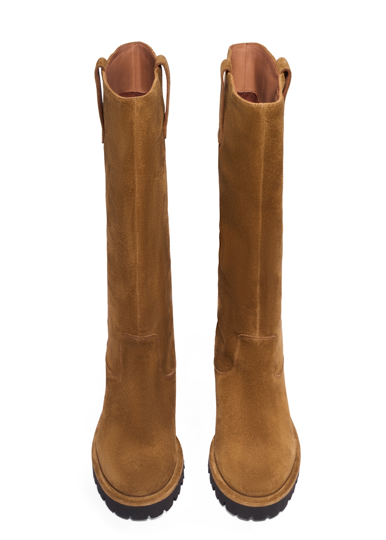 Women's suede boots in cognac color BUTYD-1357-1F(Z26), front product view on white background.