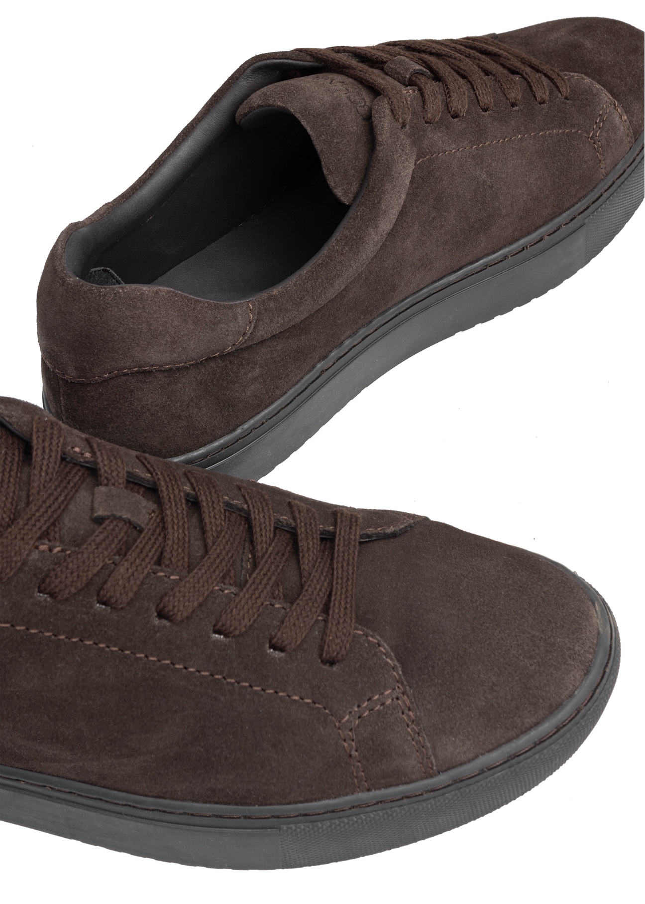 Dark brown leather sports shoes BUTYM-0503A-1I(W26), close-up of the product detail on a white background.