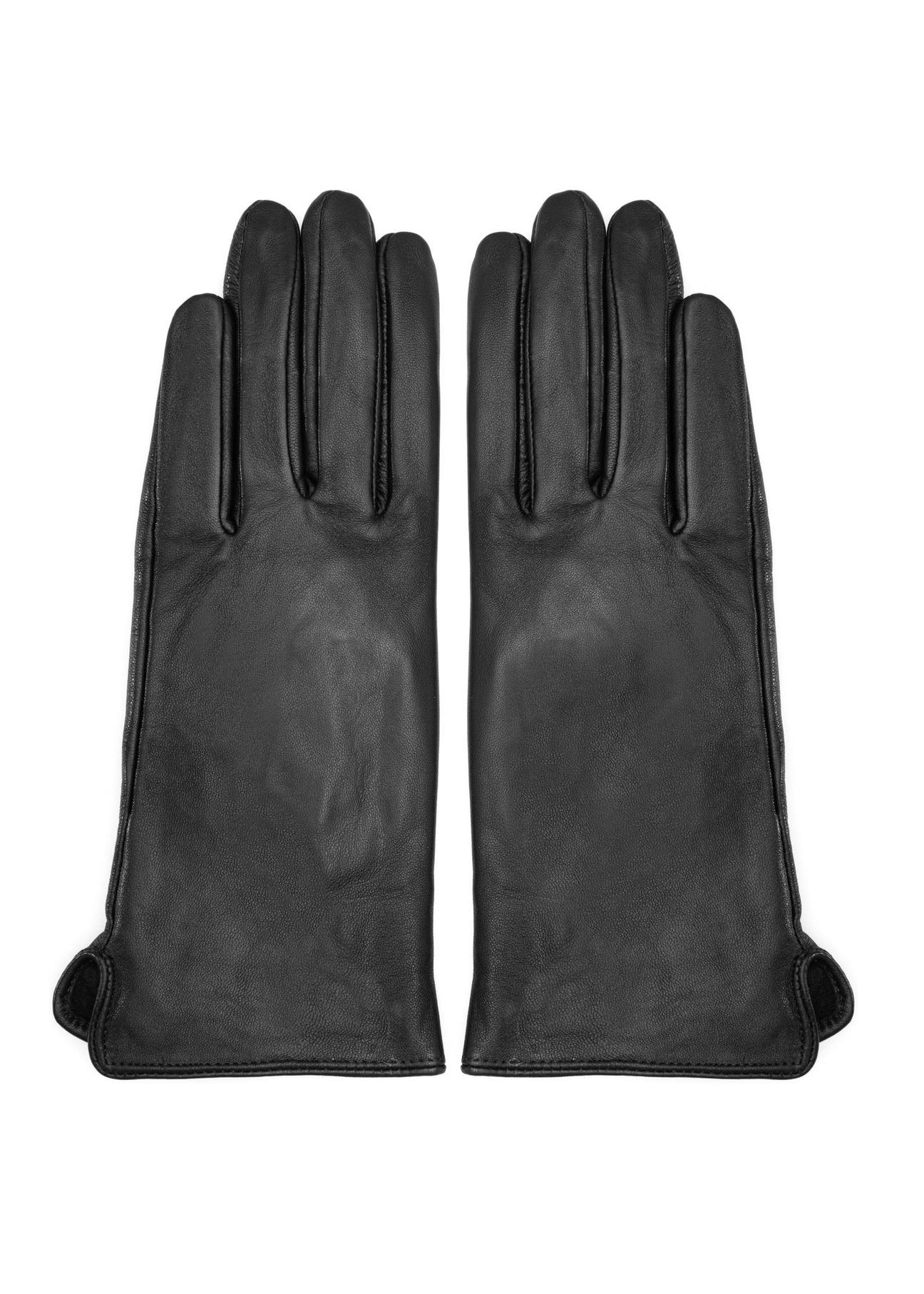 Women's brown leather gloves REKDS-0001A-1I(Z26), product view from the front on a white background.