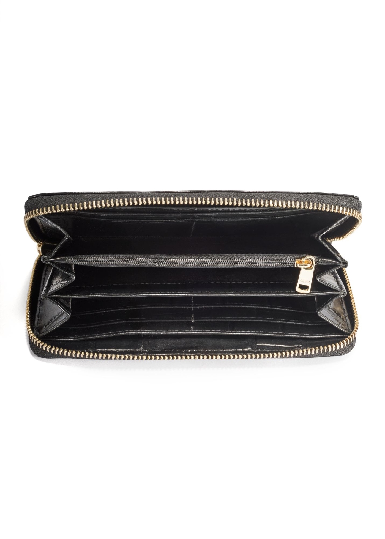 Black large women's croco wallet PORES-0908-9G(Z26) - product view from above, on a white background.