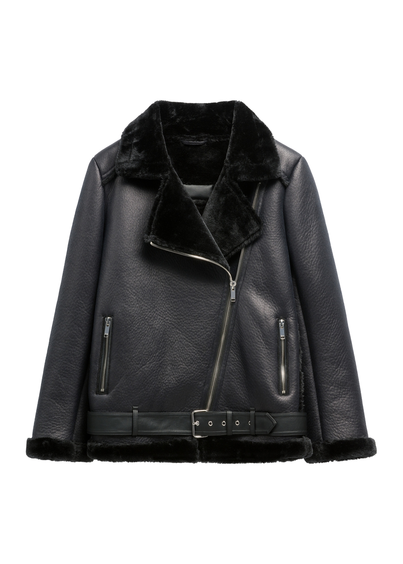 Black short women's sheepskin coat KOZDP-0001A-99(Z26)