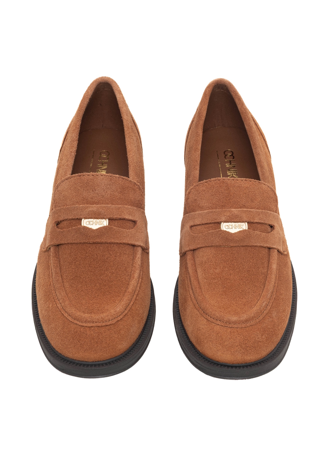 Women's cognac suede moccasins BUTYD-1199-1F(Z26), front product view on white background.