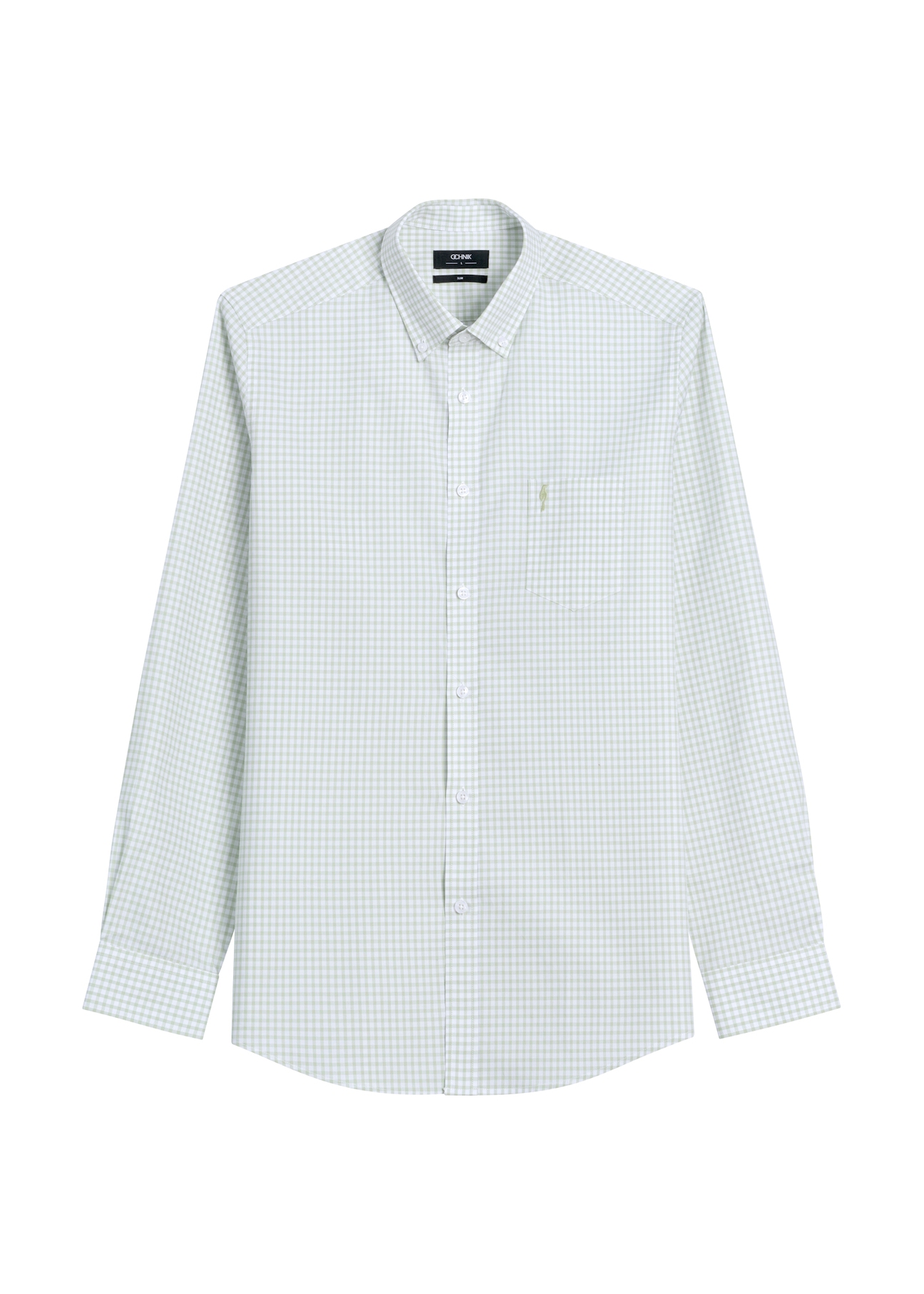 Men's cotton shirt with sage check KOSMT-0277-8F(W26)