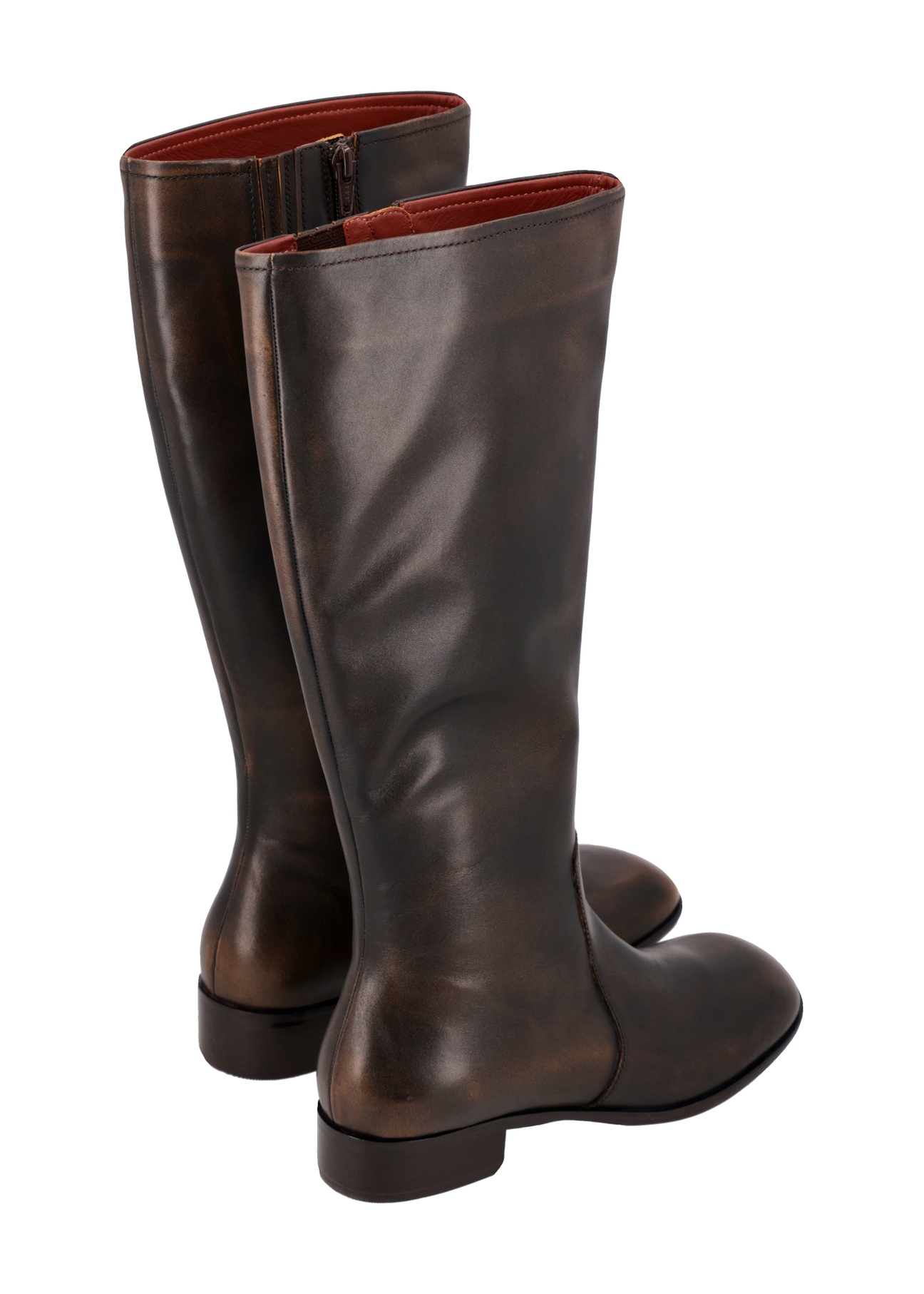 Brown leather women's boots BUTYD-1358-1L(Z26), product view from the back on a white background.