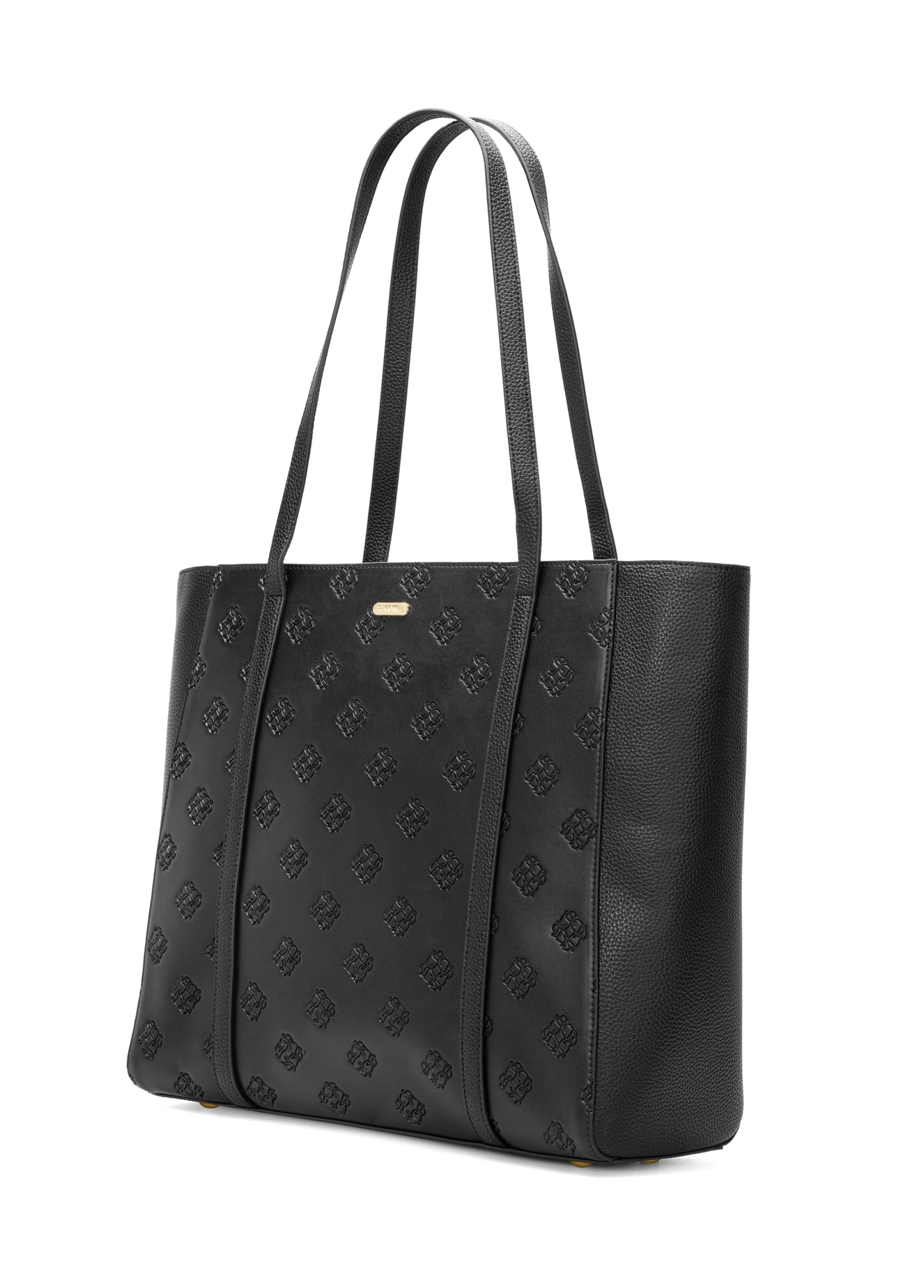Black shopper bag with monogram TOREC-1160-9P(W26) - diagonal product view, on a white background.