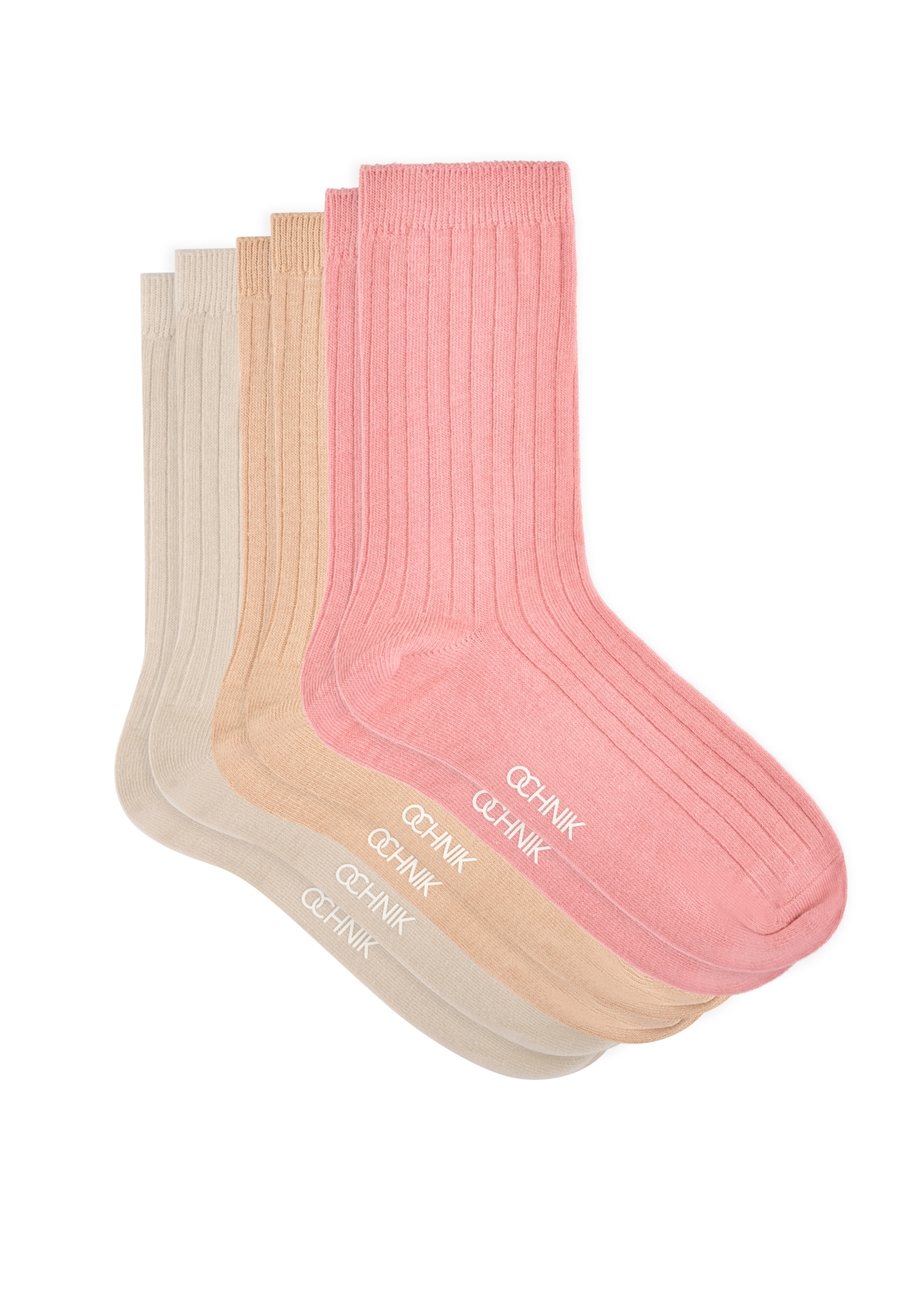Set of long ribbed women's socks ZESDT-0045-00(W26) - front product view, on white background.