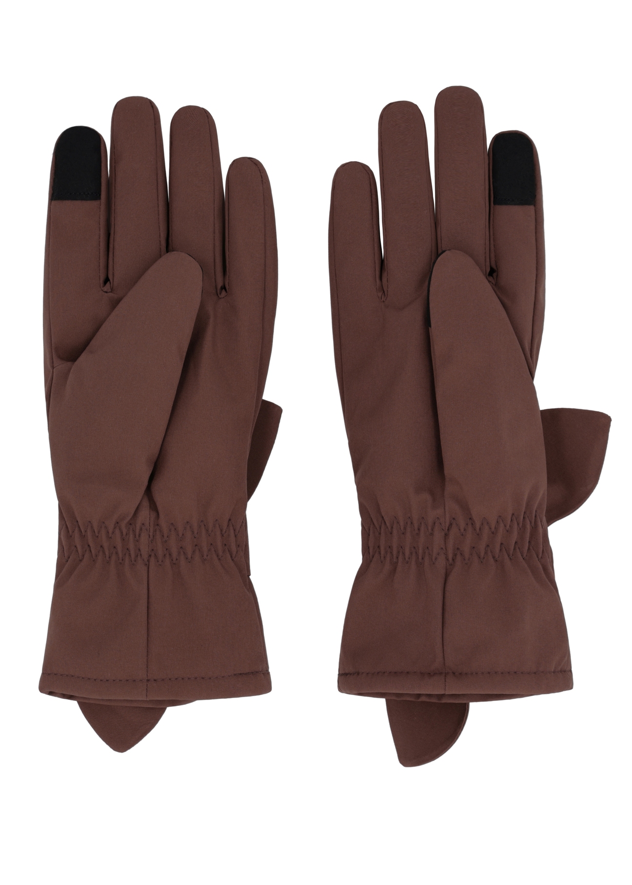 Brown women's winter gloves REKDT-0035-1I(Z26), product view from the back on a white background.