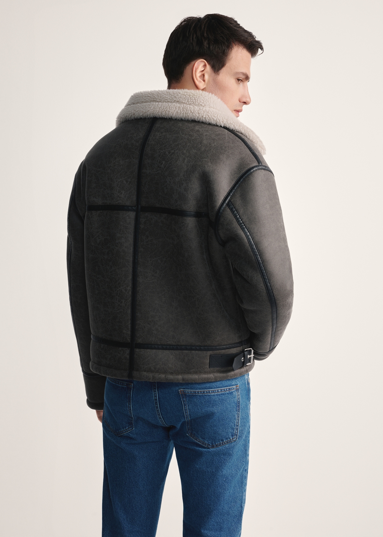 Men's gray sheepskin coat KOZMP-0008-91(Z25)