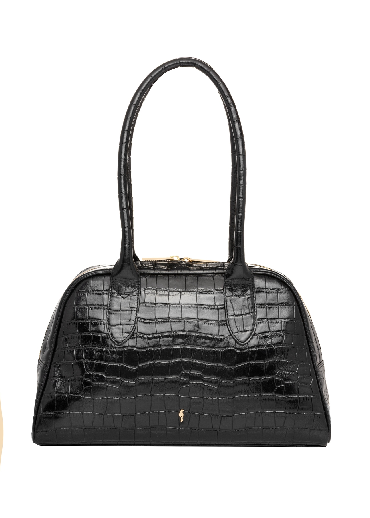 Black leather croco women's shoulder bag TORES-1325-9G(Z26), front product view on white background.