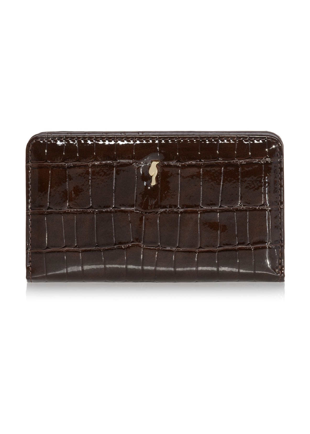 Brown women's croco wallet POREC-0353A-90(Z25) - front product view on white background.