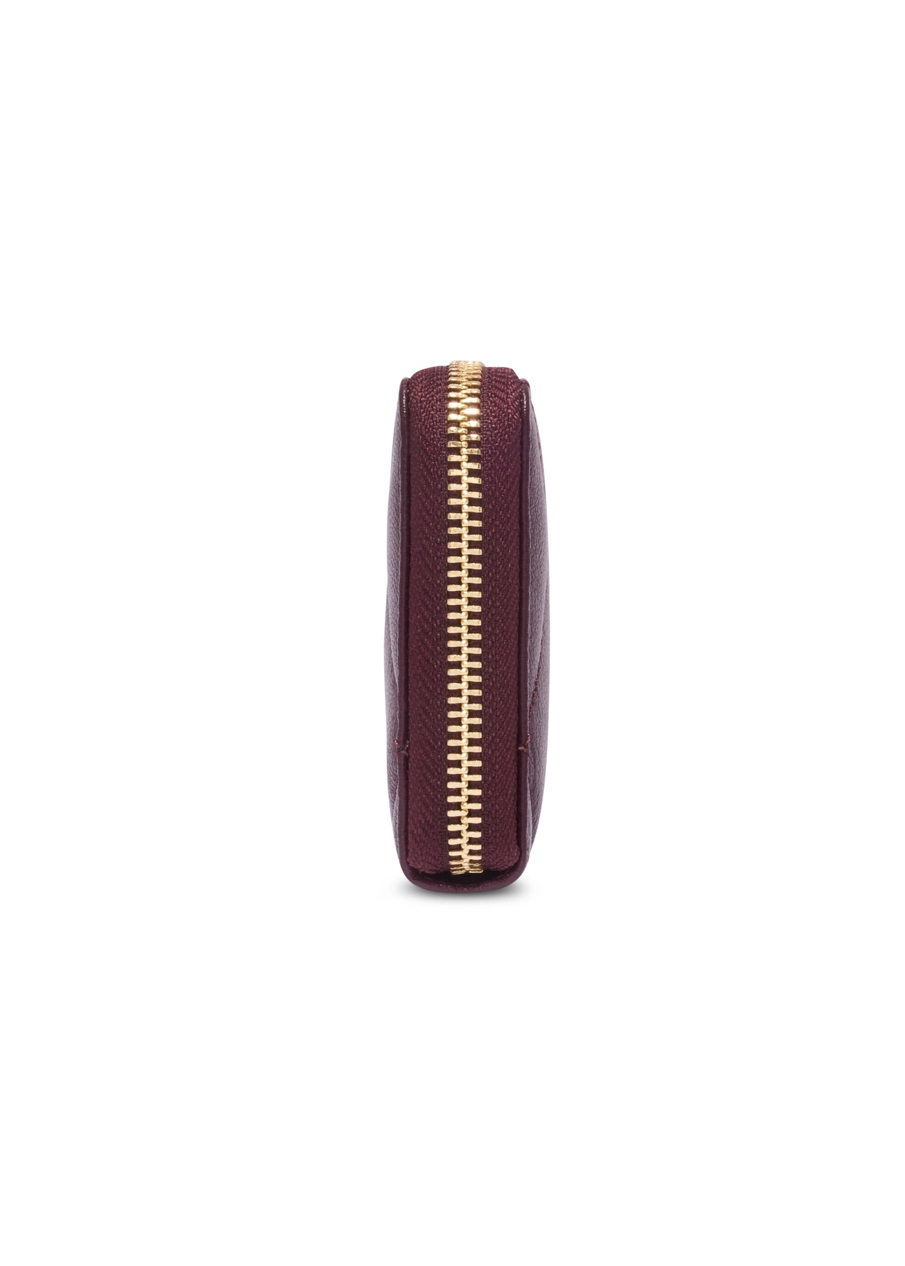 Burgundy leather quilted women's wallet PORES-1008-4D(Z26), side product view on white background.