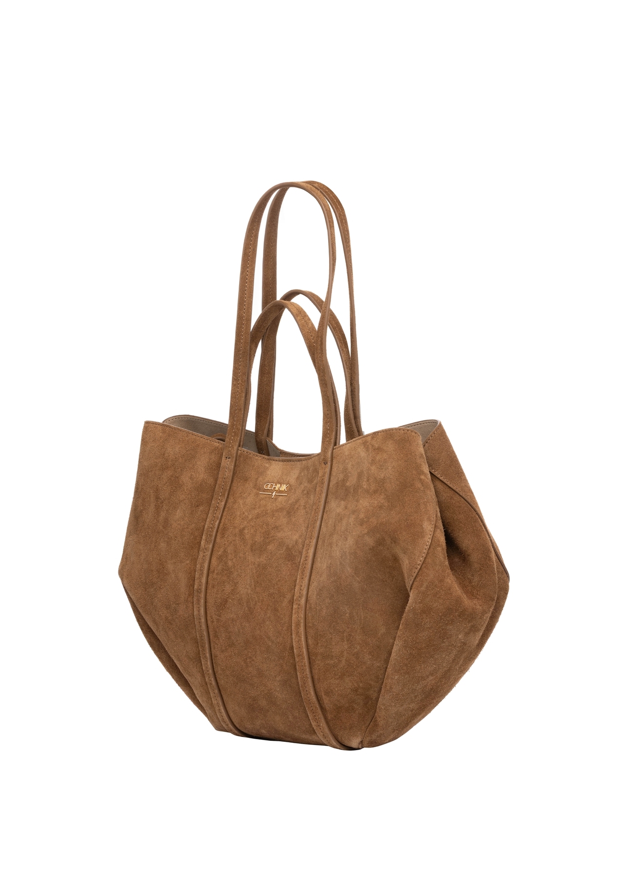 Brown suede women's handbag TORES-1305-1D(W26), diagonal product view on white background.
