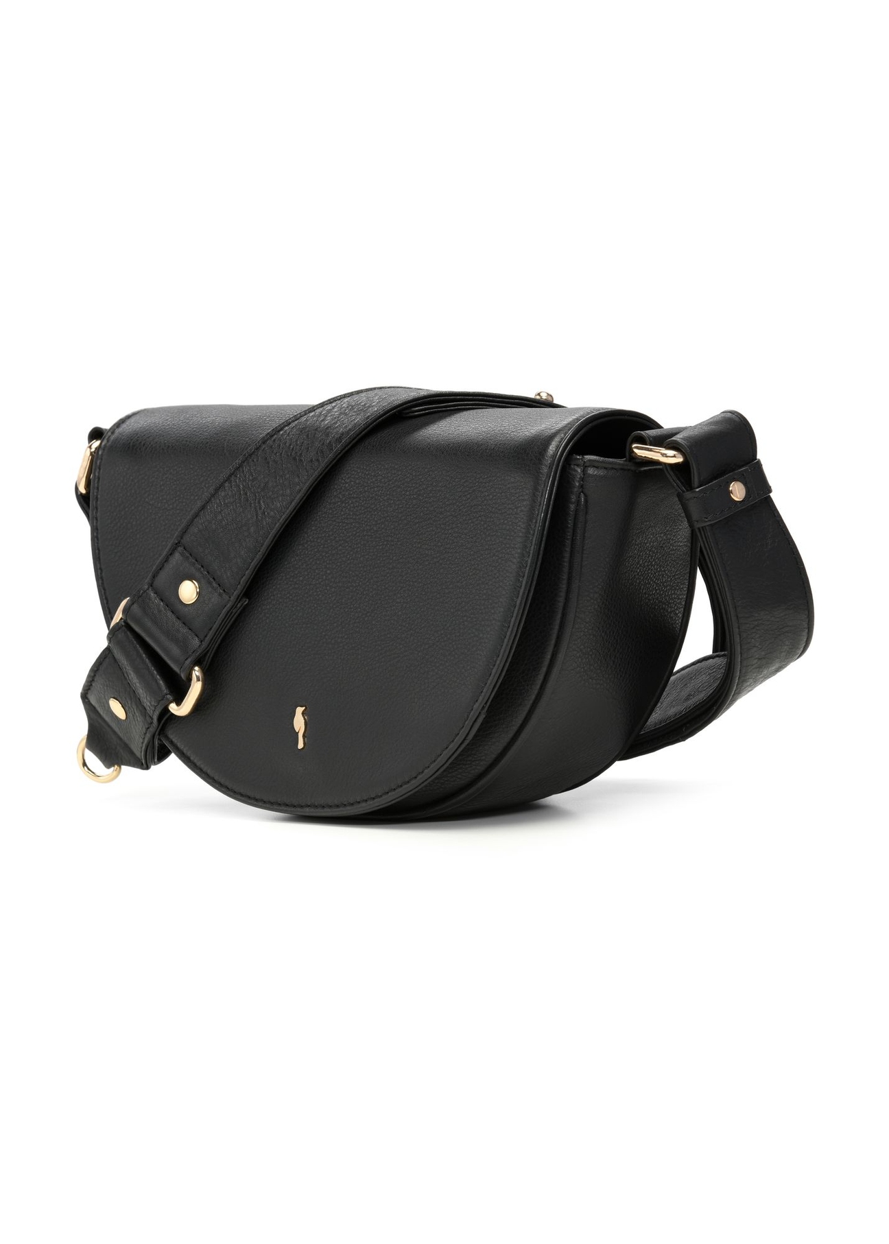 Black leather women's messenger bag TORES-1315-99(Z26) - diagonal product view, on a white background.