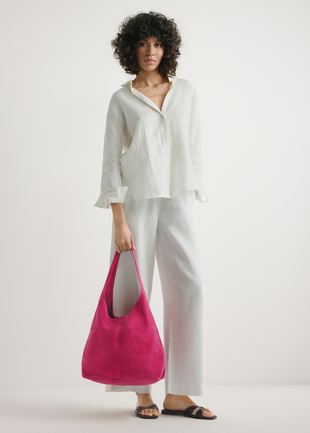 Women's fuchsia suede shopper bag TORES-1177-5E(W26)