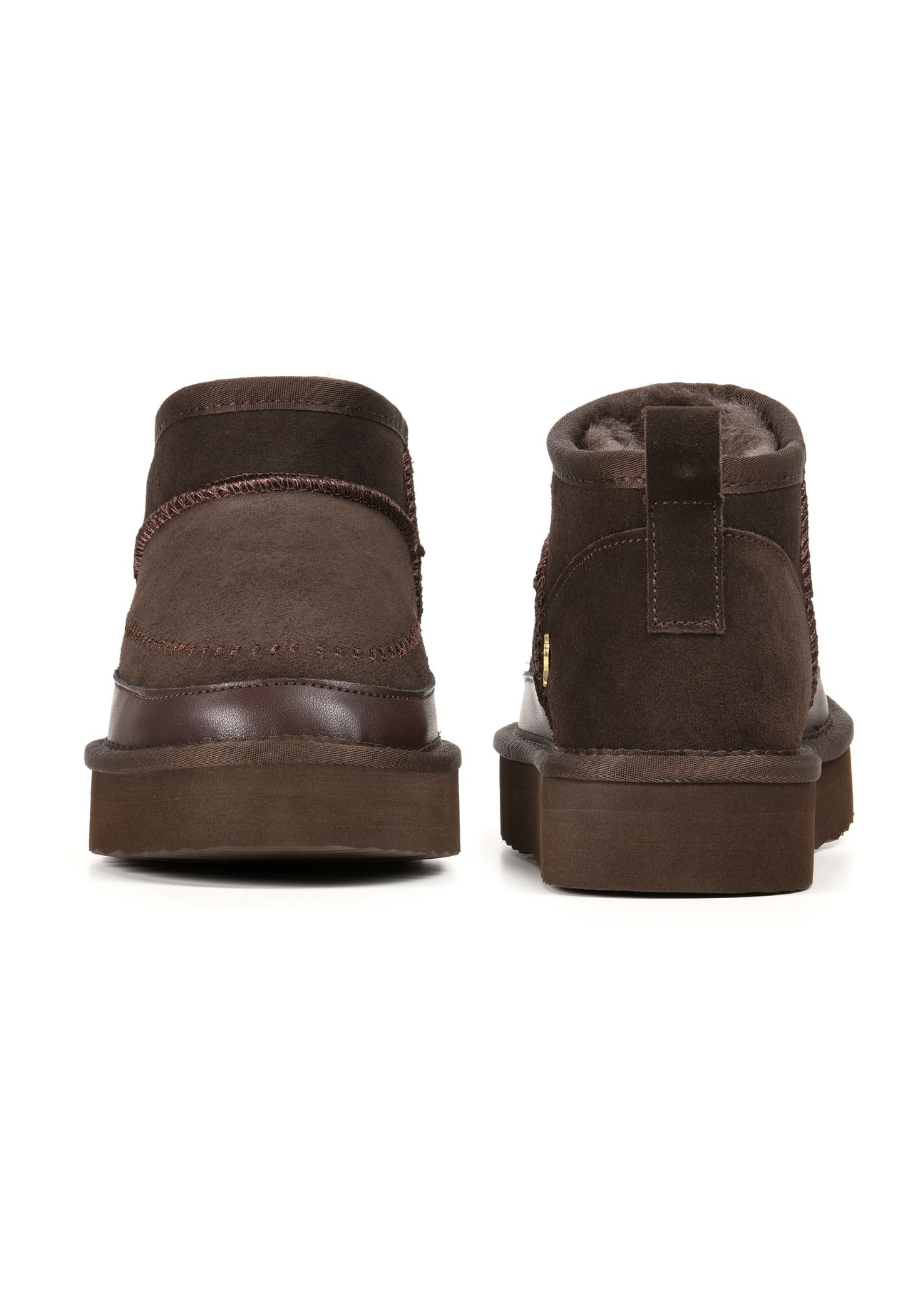 Brown women's snow boots BUTYD-1220-89(Z25) - front and back view of the product on a white background.