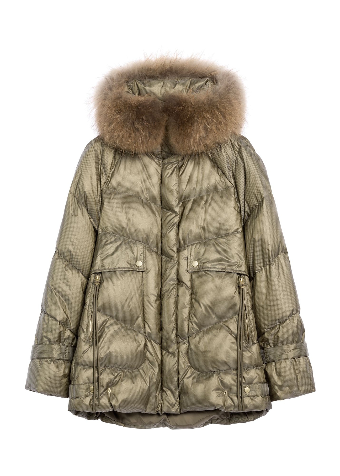 Women's olive jacket with natural insulation KURDT-0619-57(Z25), product view from the front on a white background.