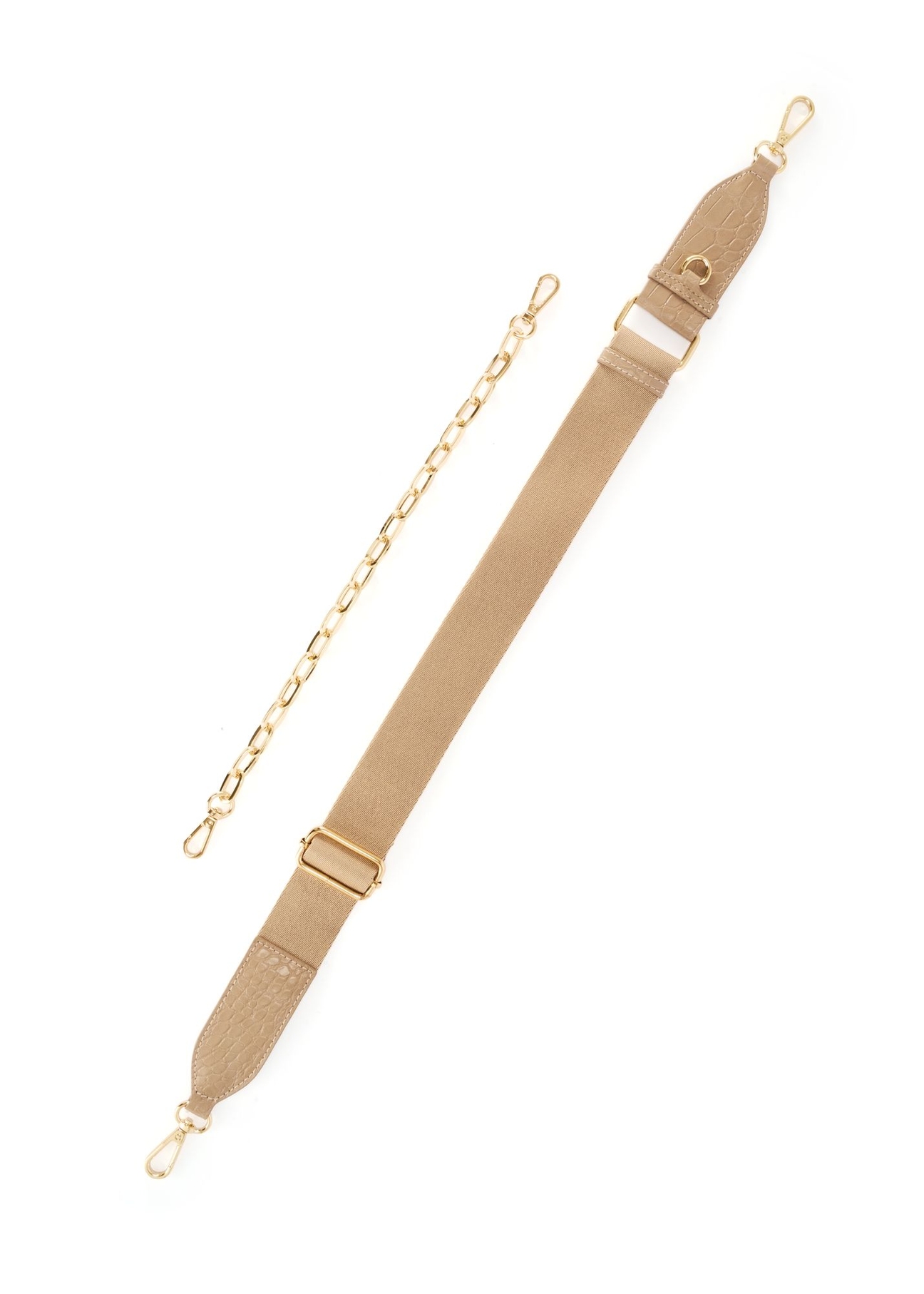 Small beige women's croco handbag TOREC-1171-1B(W26) - view of the stripes, on a white background.