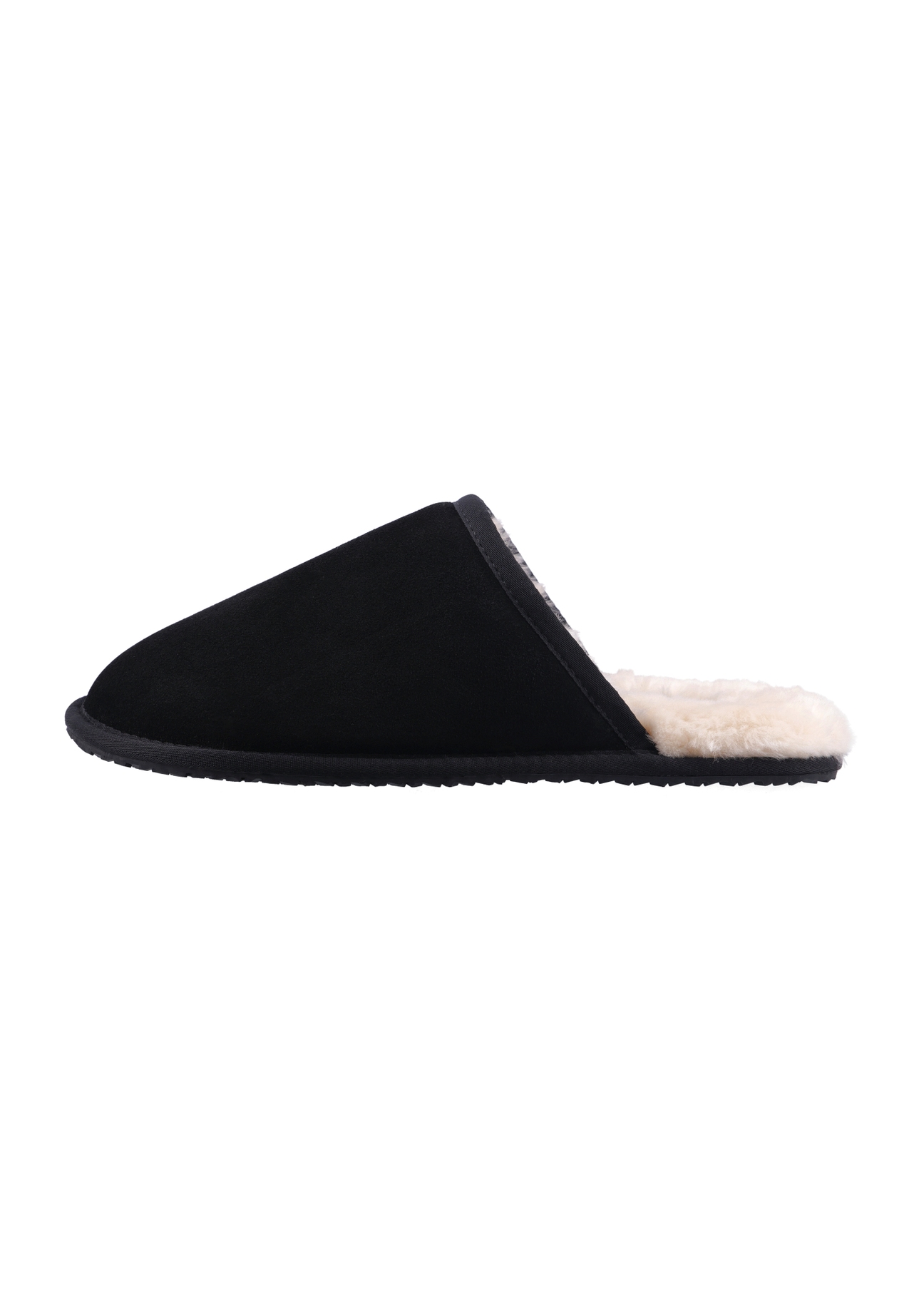 Men's black suede slippers BUTYM-0551-9E(Z26), side view of the product on a white background.