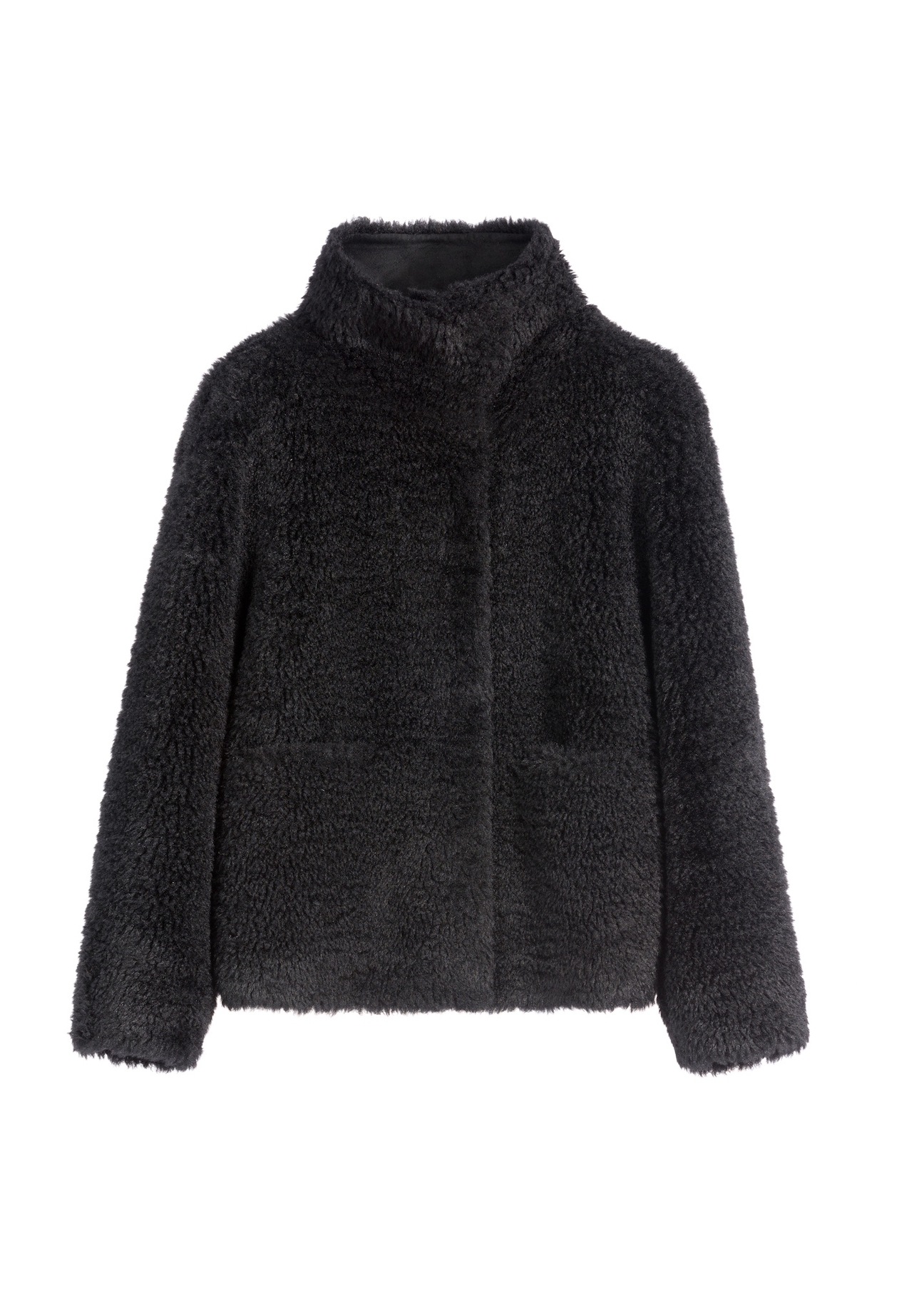 Black women's fur coat FUTDP-0021B-99(Z25), front product view on white background.