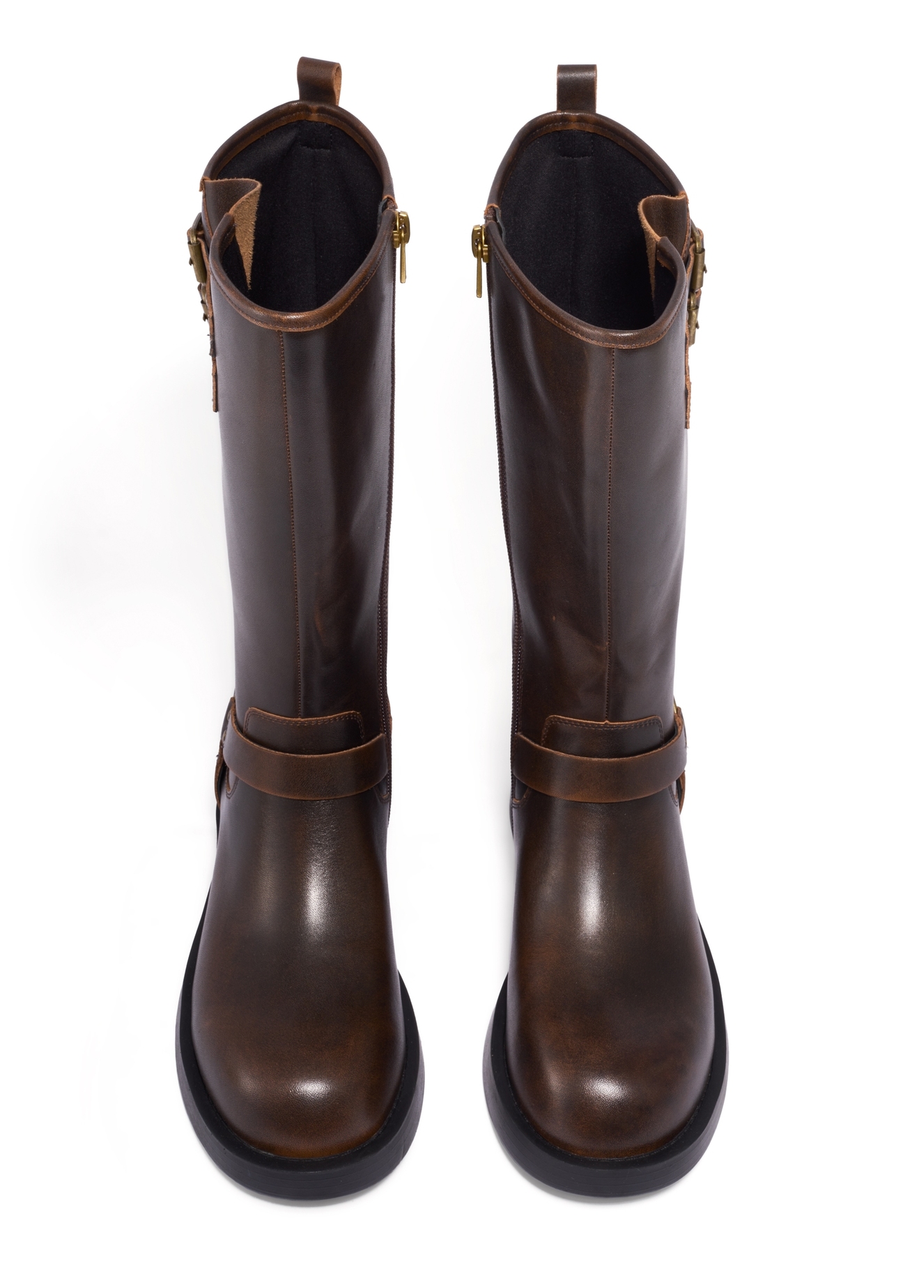 Dark brown leather women's ankle boots BUTYD-1305-1I(Z26), front product view on white background.