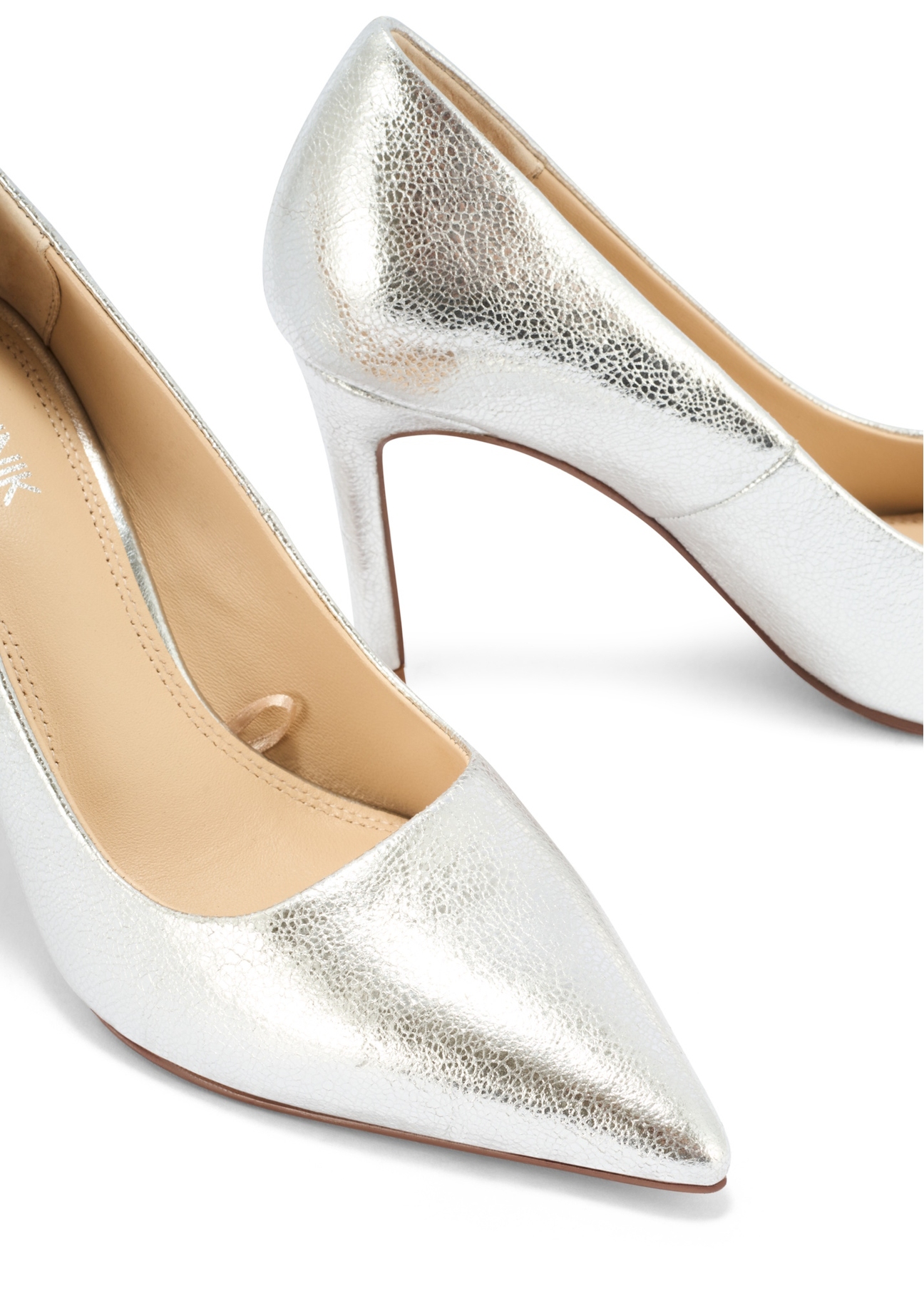 Silver leather women's high heels BUTYD-1131-92(Z25), close-up of the product detail on a white background.