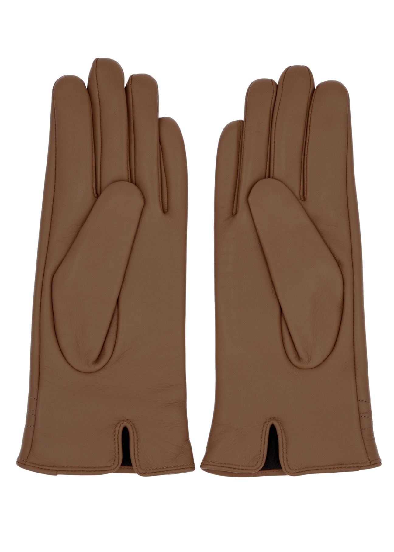 Beige women's leather gloves REKDS-0024-1B(Z26) - product view from above, on a white background.