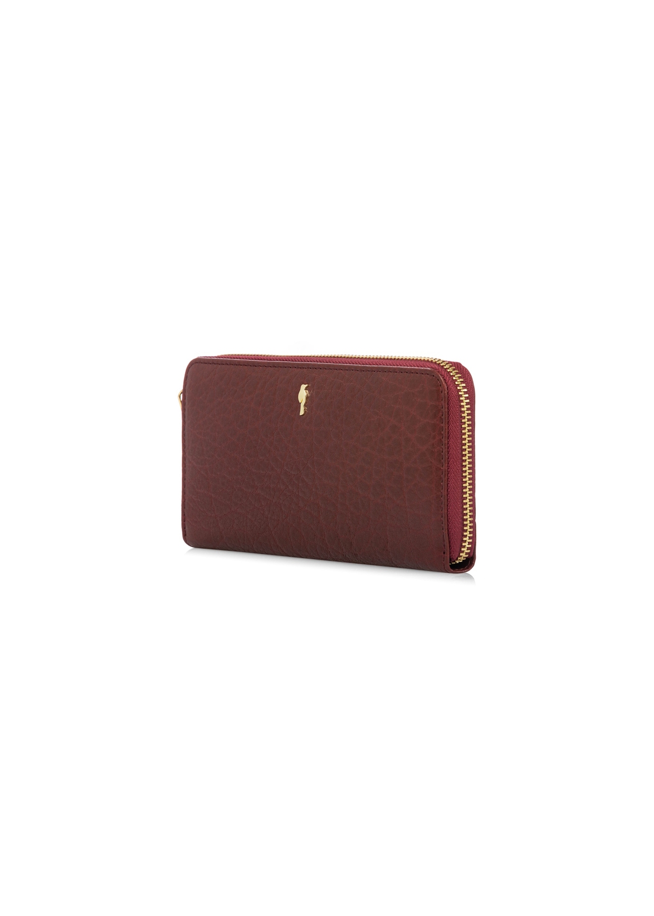 Dark red leather women's wallet PORES-0985-4C(W26), diagonal product view on white background.