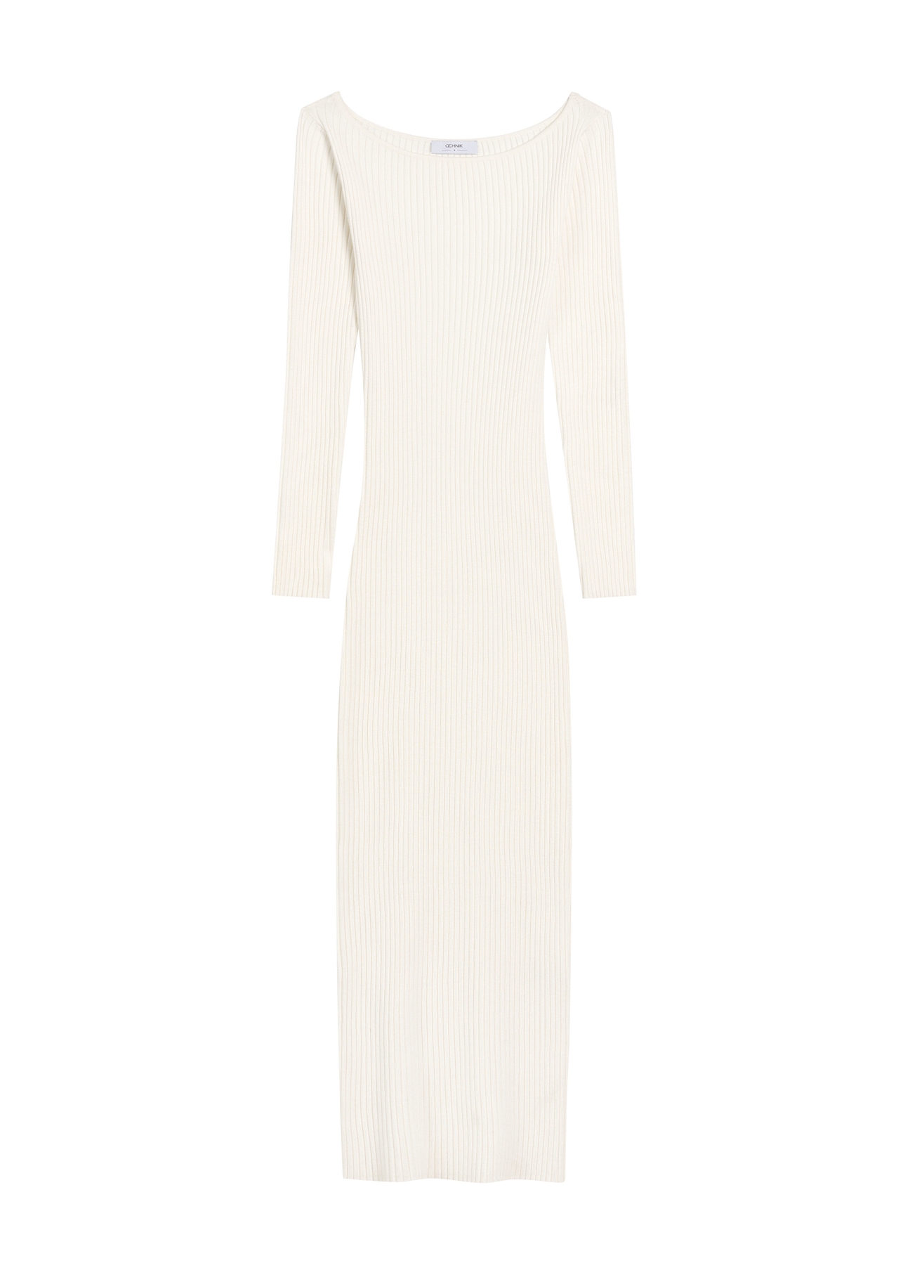 Cream long ribbed dress SUKDT-0241-12(Z25), product view from the front on a white background.