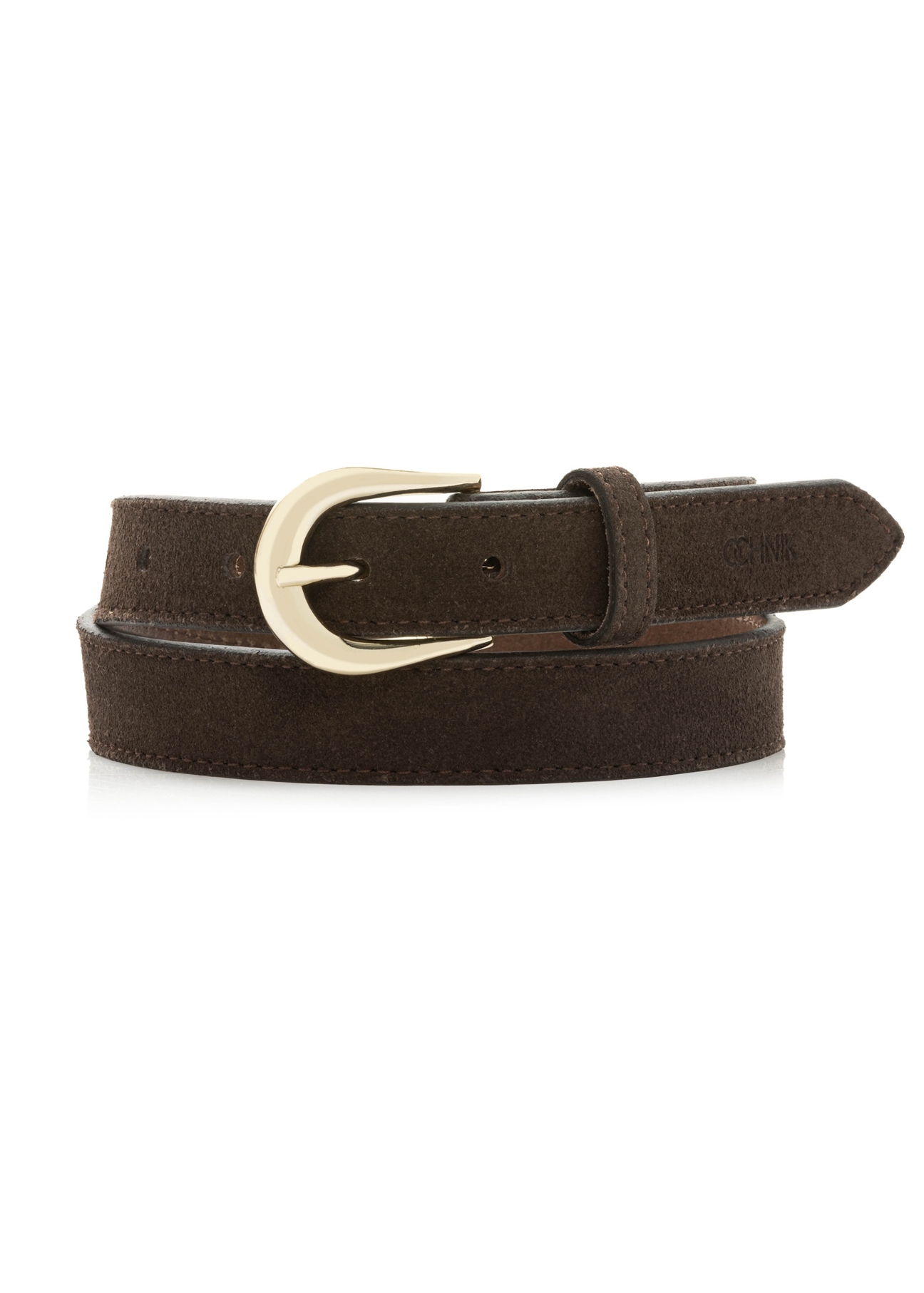 Dark brown leather women's belt PASDS-0303-1I(W26), front product view on white background.